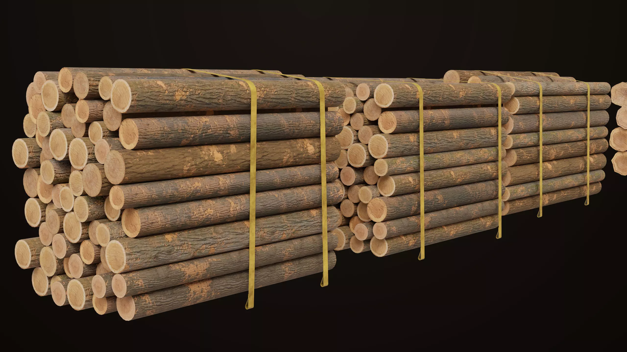 Log Trailer 5 Loads with Single Mat Collection All PBR Textures Low-poly 3D model_8