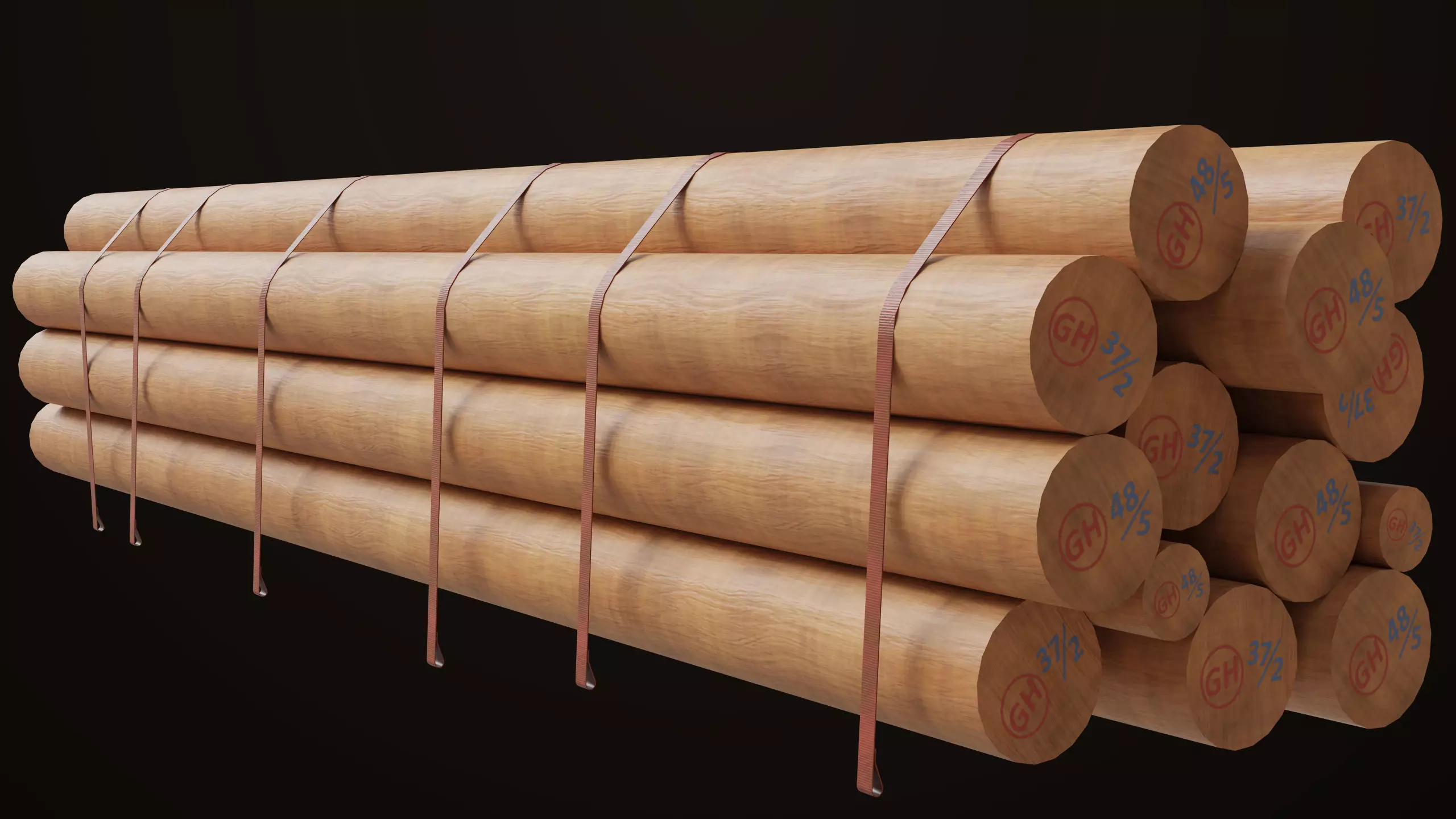 Log Trailer 5 Loads with Single Mat Collection All PBR Textures Low-poly 3D model_5