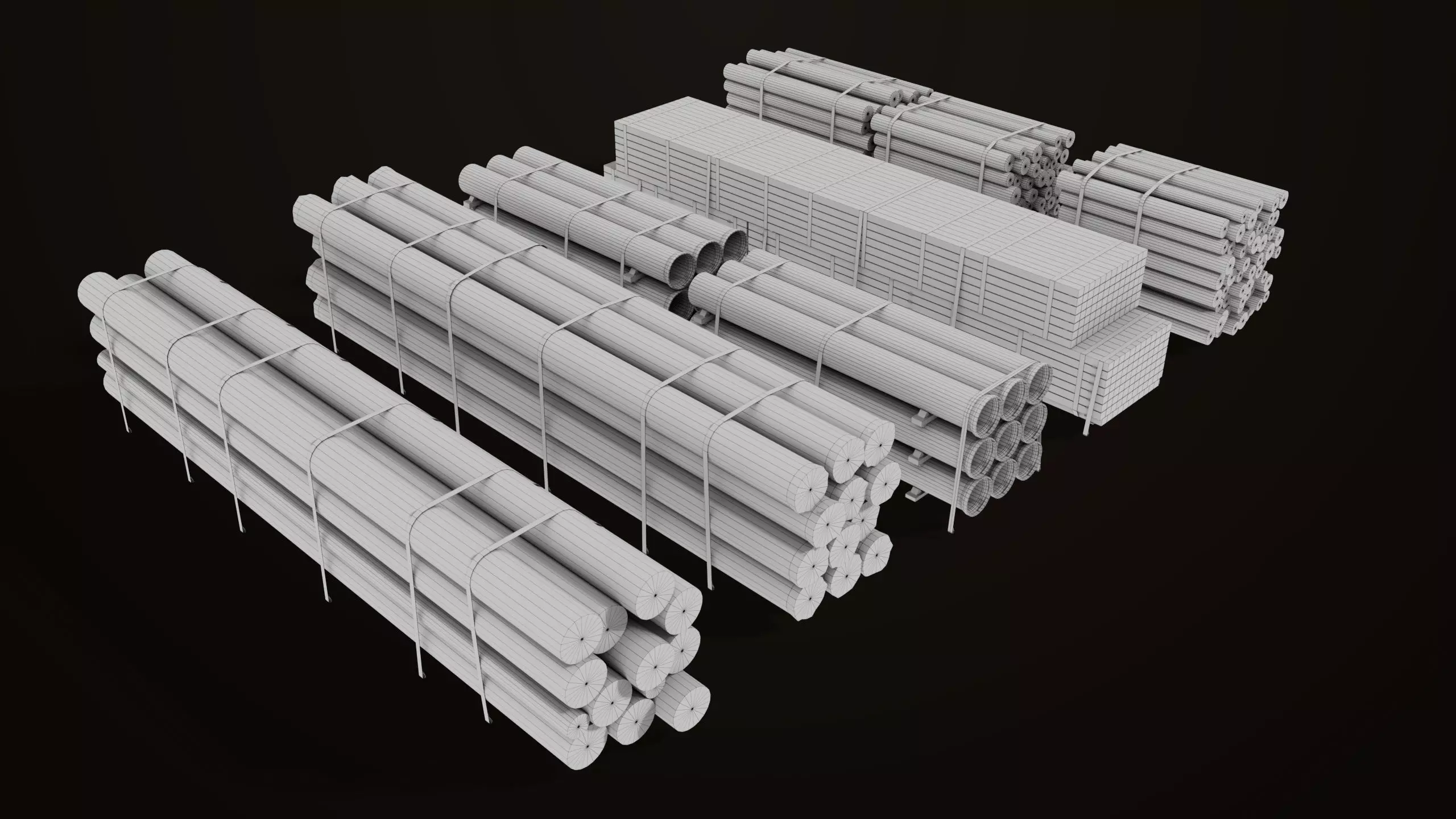 Log Trailer 5 Loads with Single Mat Collection All PBR Textures Low-poly 3D model_27