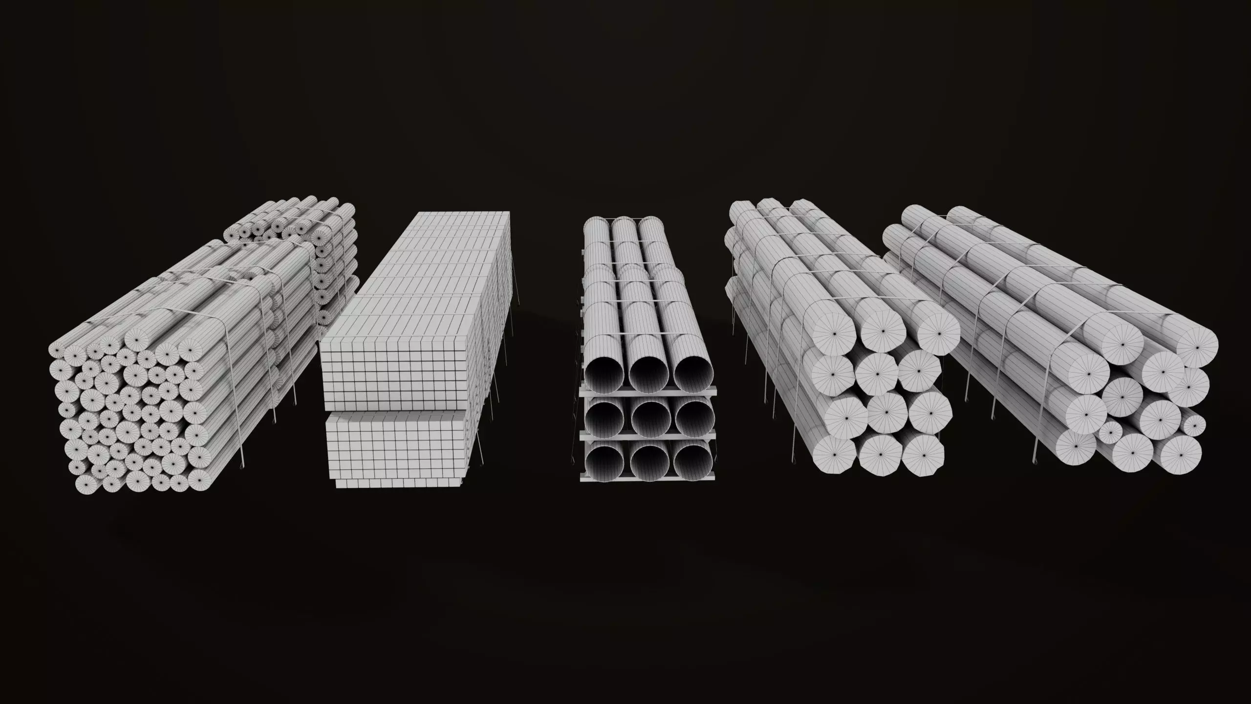 Log Trailer 5 Loads with Single Mat Collection All PBR Textures Low-poly 3D model_30