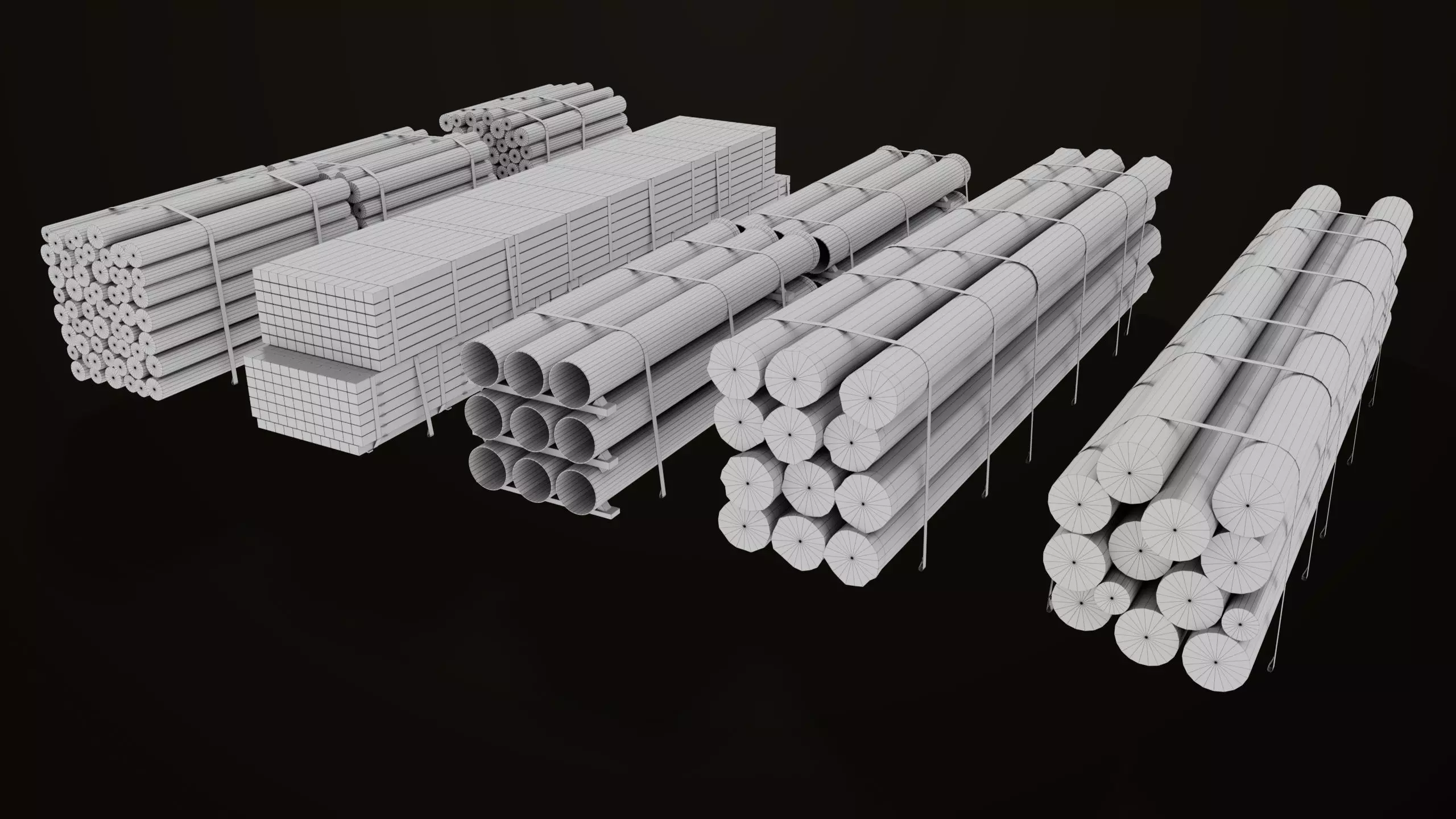 Log Trailer 5 Loads with Single Mat Collection All PBR Textures Low-poly 3D model_29