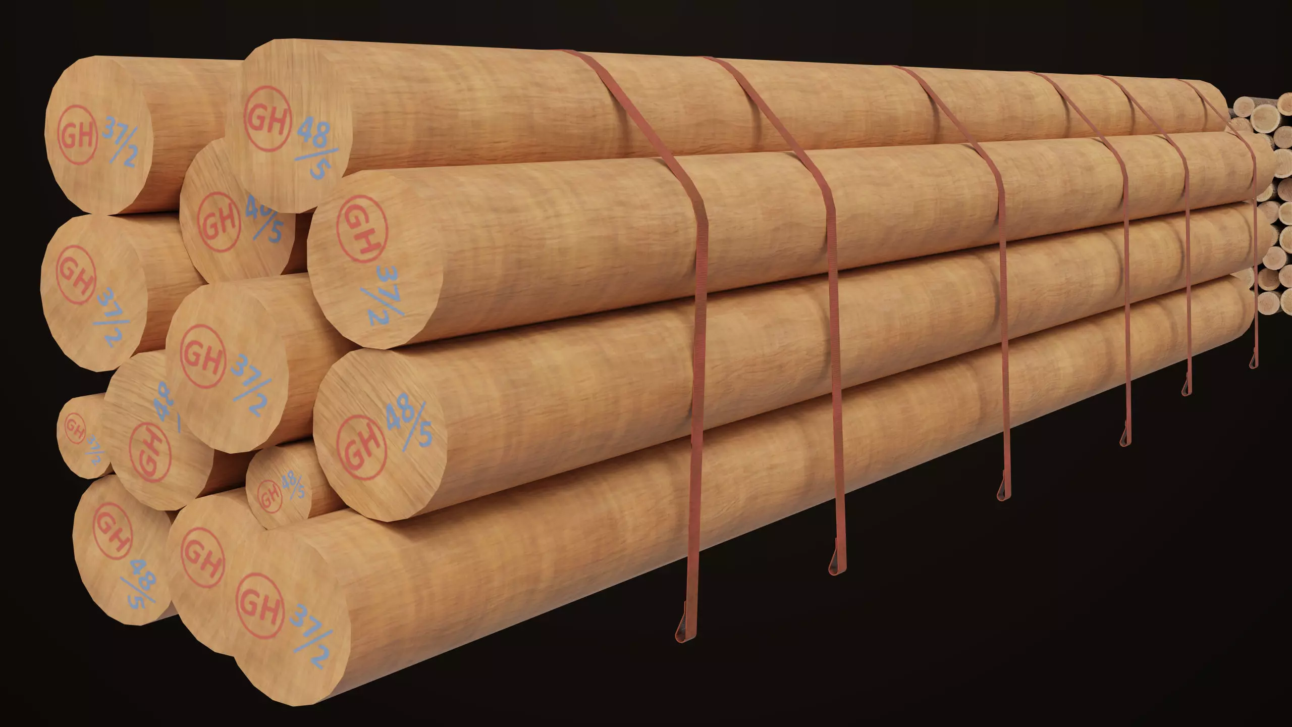 Log Trailer 5 Loads with Single Mat Collection All PBR Textures Low-poly 3D model_4