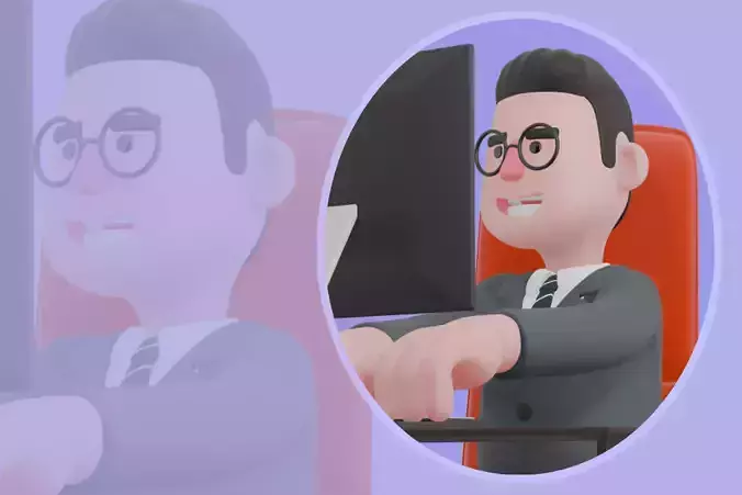 Stylized 3D Male Teacher Character - Cartoon Educator at Desk