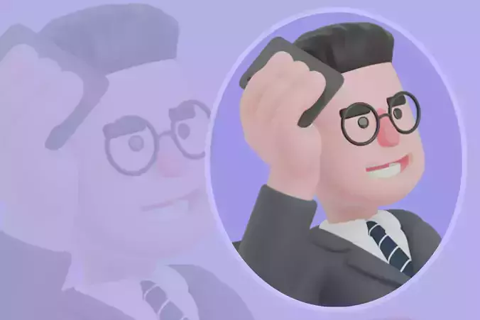 Stylized 3D Male Teacher - Cartoon Professor on Phone