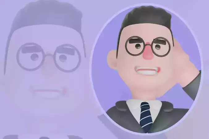 Stylized 3D Male Teacher - Cartoon Educator Leaning on Pencil