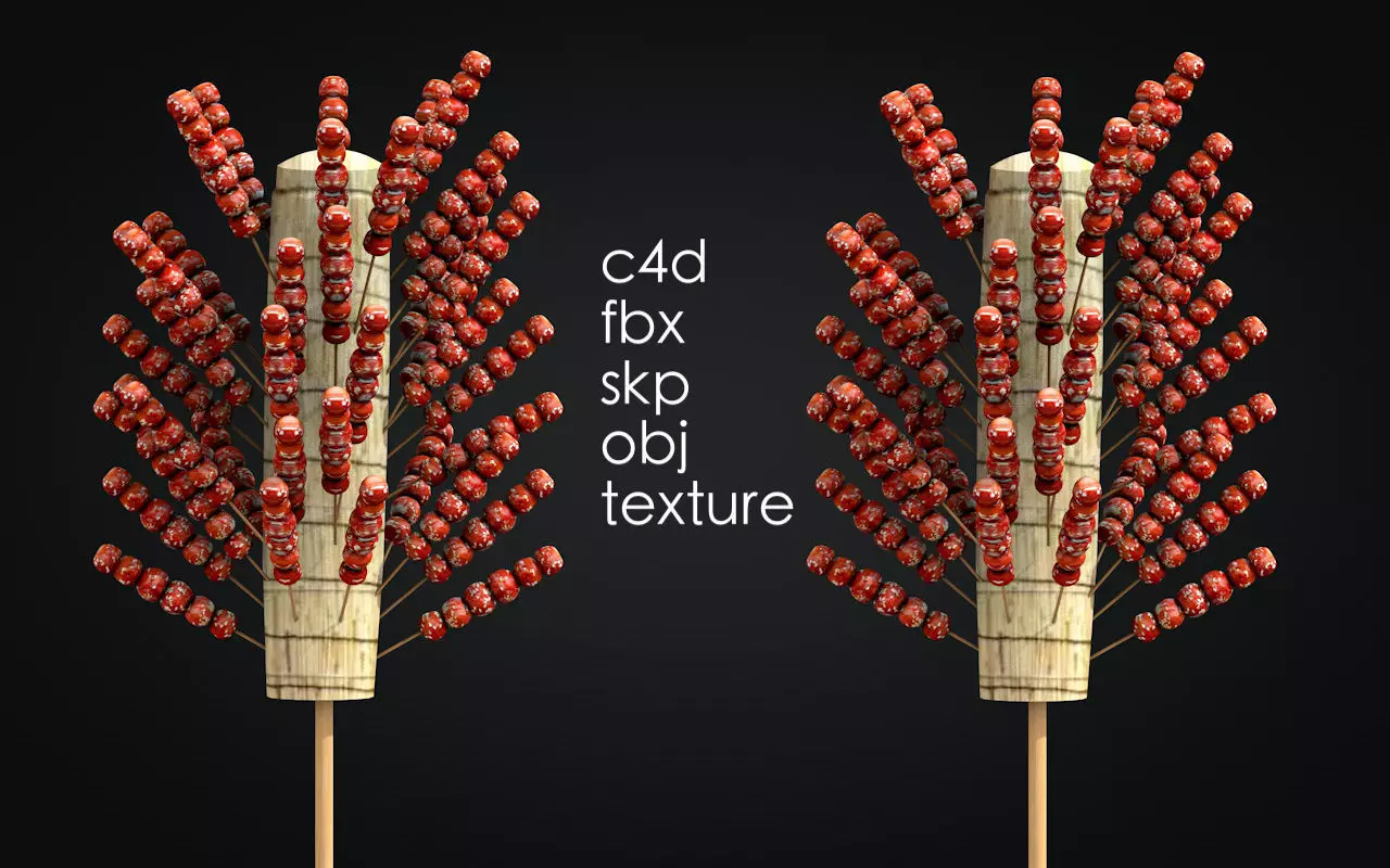 Tanghulu sugar coated haws on a stick 3D model_0
