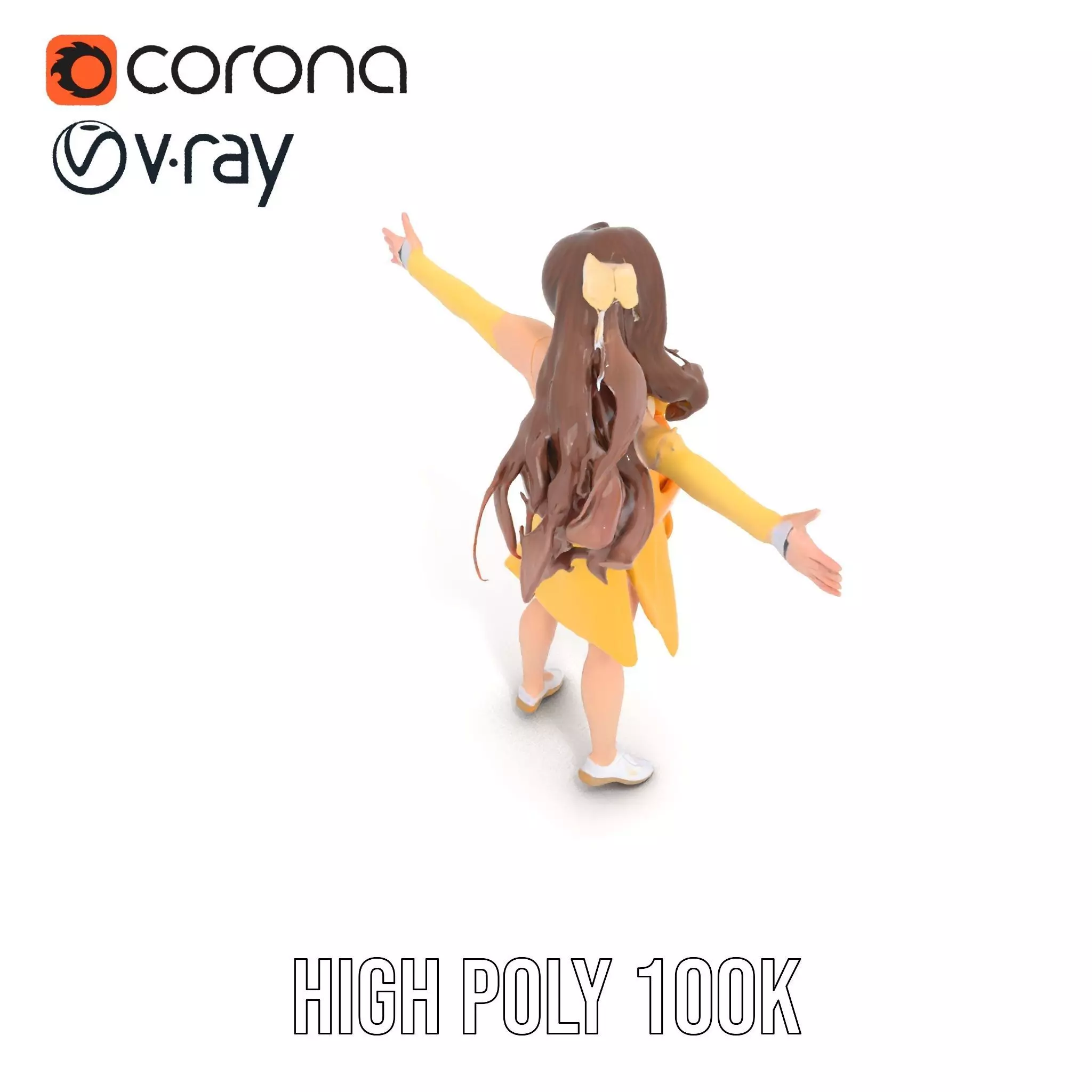 Stylized Female Character in Yellow Dress Model Pack Low-poly 3D model_9