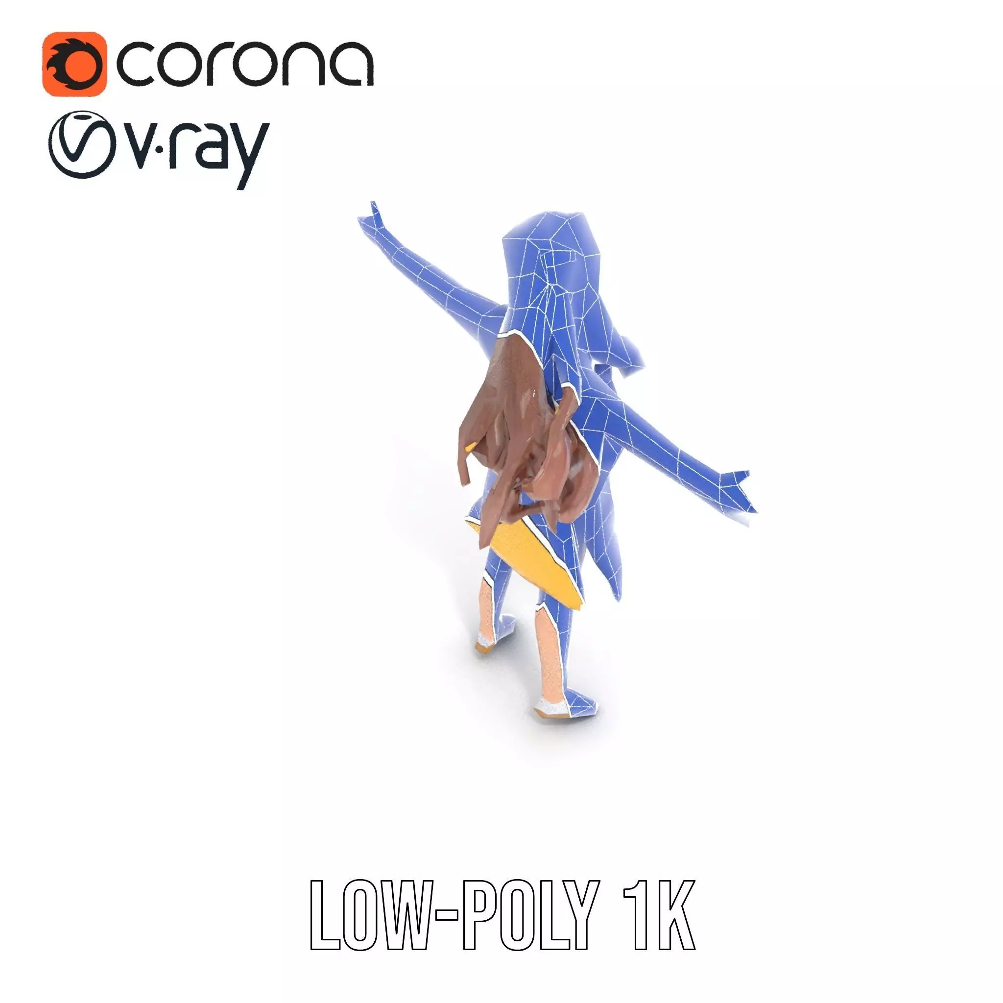 Stylized Female Character in Yellow Dress Model Pack Low-poly 3D model_14