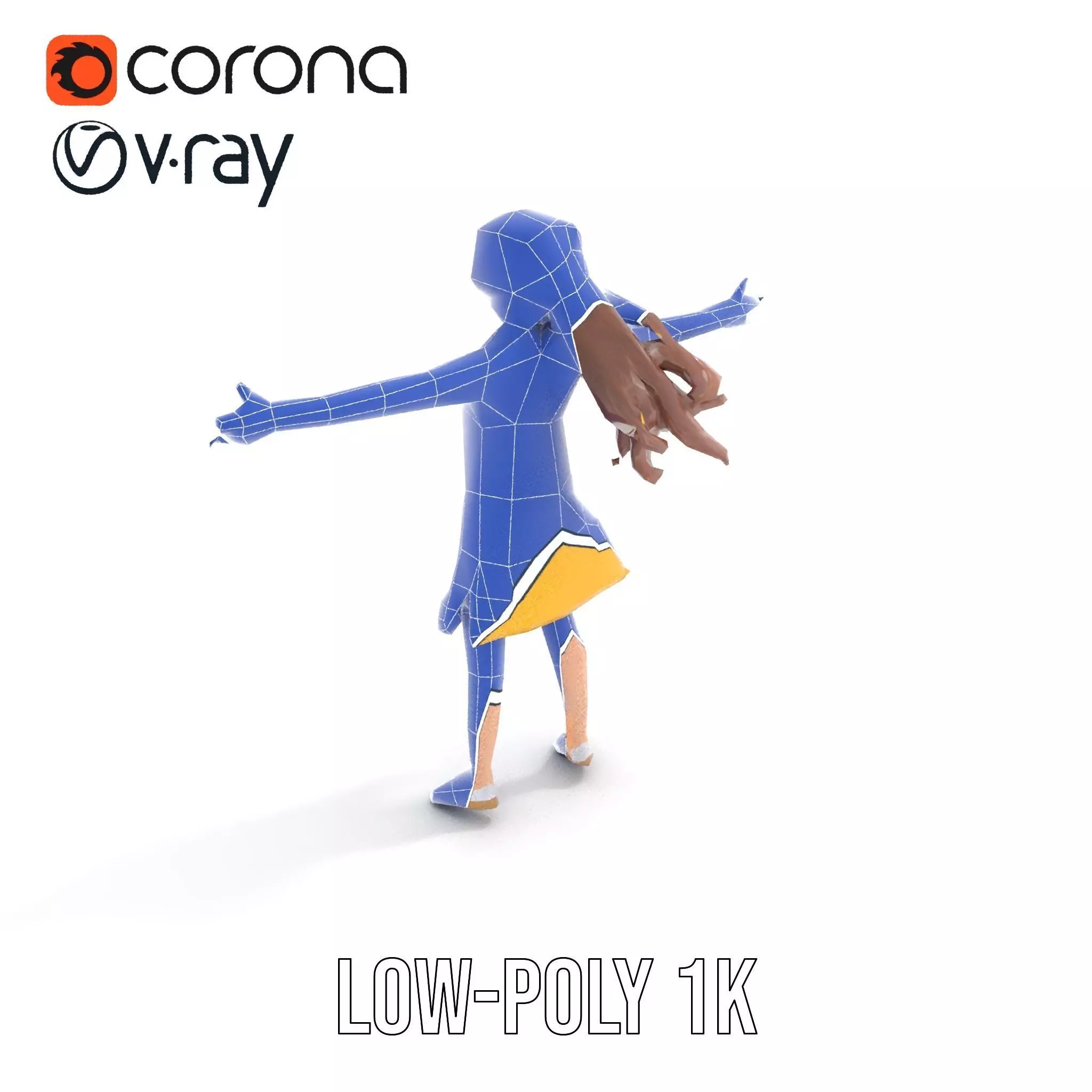 Stylized Female Character in Yellow Dress Model Pack Low-poly 3D model_11