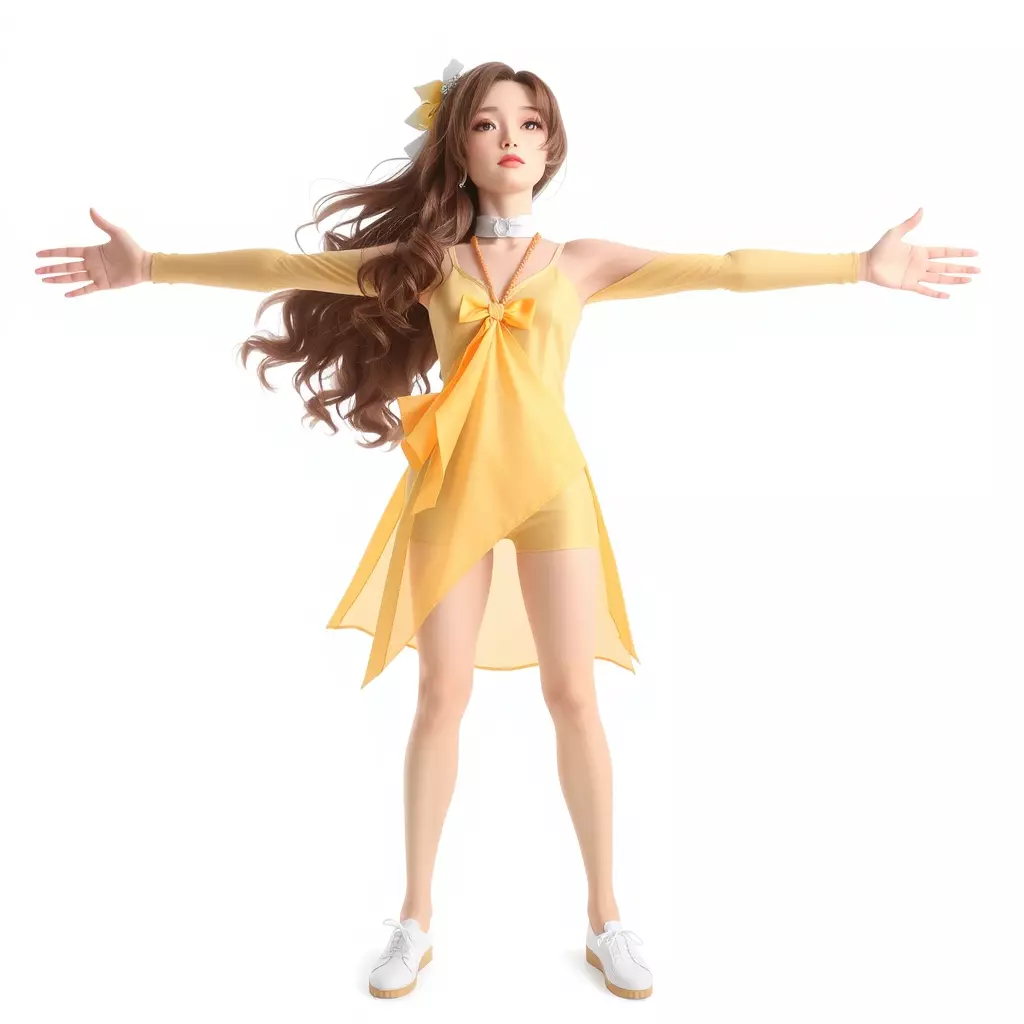 Stylized Female Character in Yellow Dress Model Pack Low-poly 3D model_2