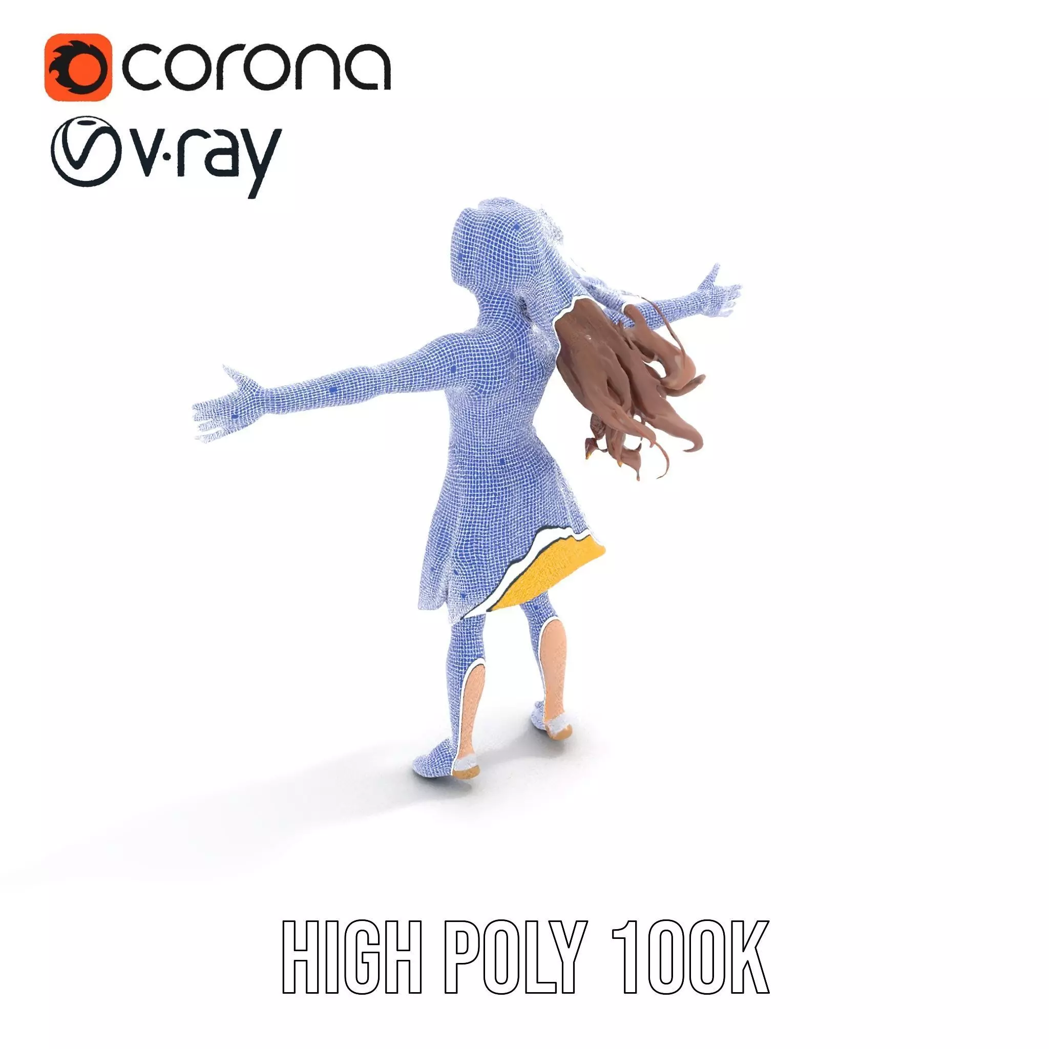 Stylized Female Character in Yellow Dress Model Pack Low-poly 3D model_15