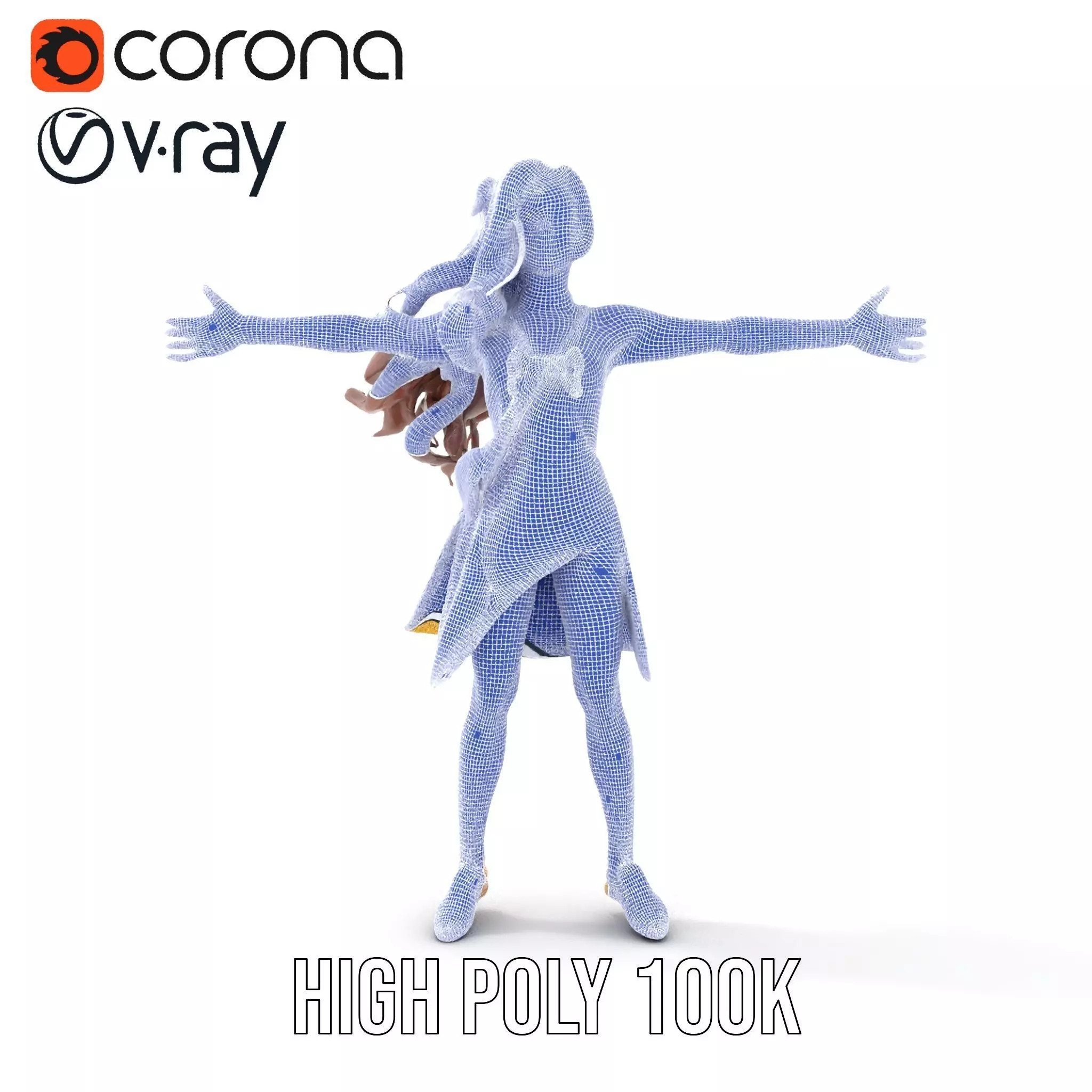 Stylized Female Character in Yellow Dress Model Pack Low-poly 3D model_32