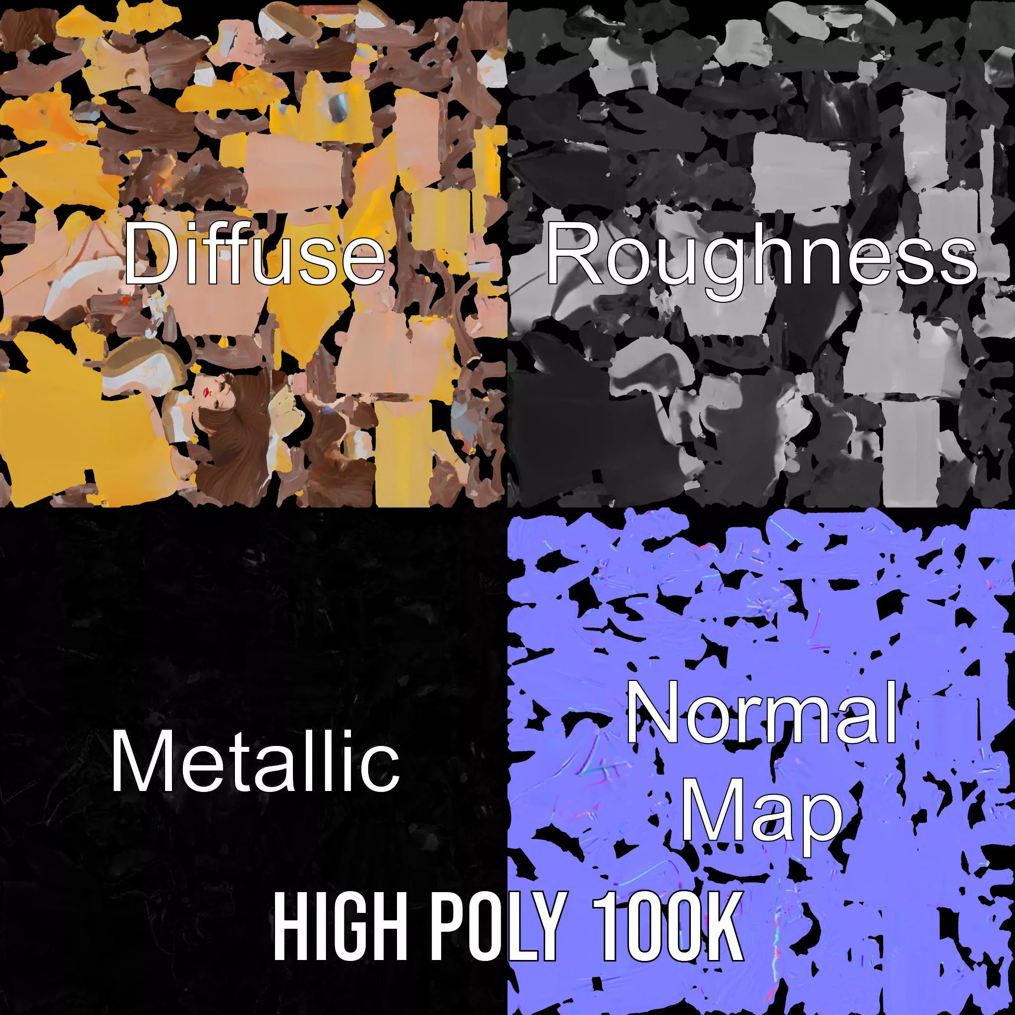 Stylized Female Character in Yellow Dress Model Pack Low-poly 3D model_3