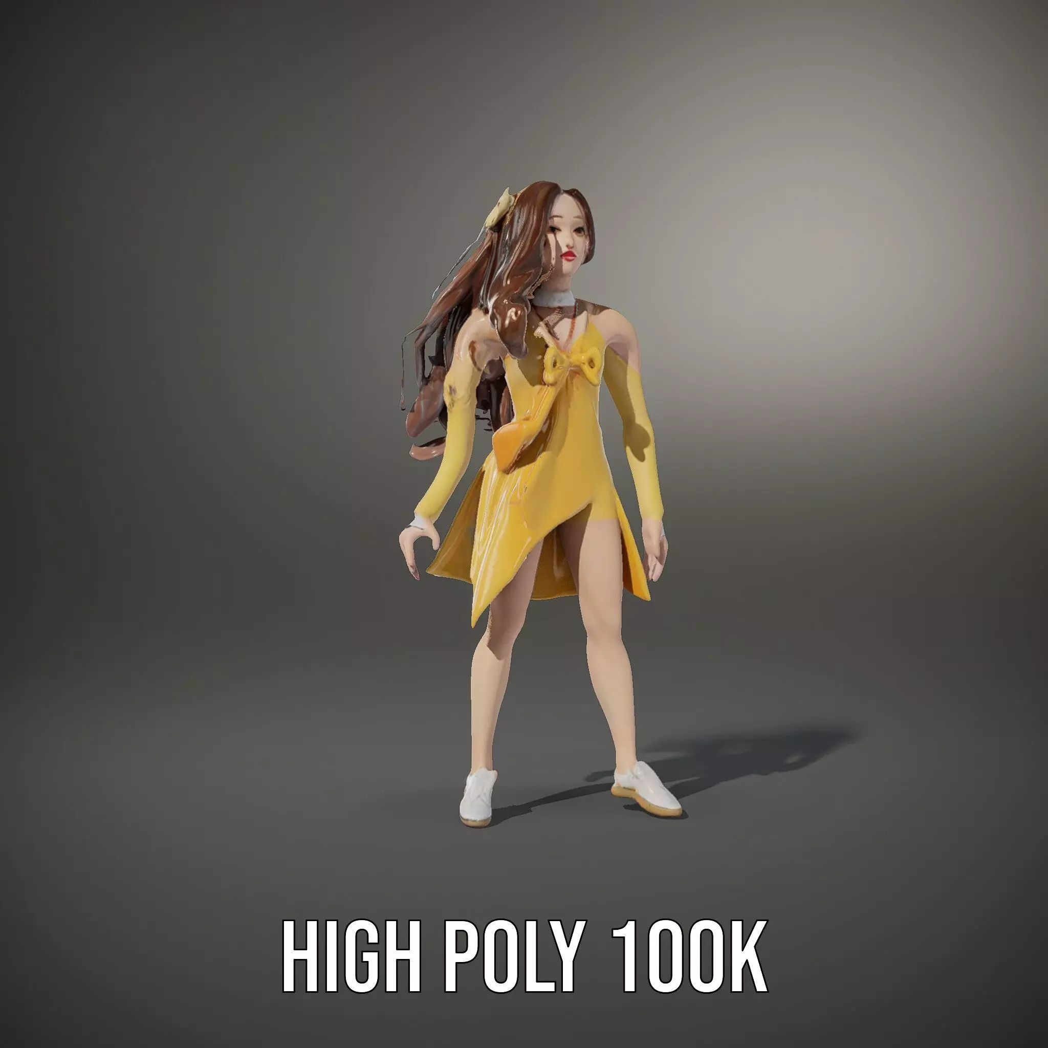 Stylized Female Character in Yellow Dress Model Pack Low-poly 3D model_34