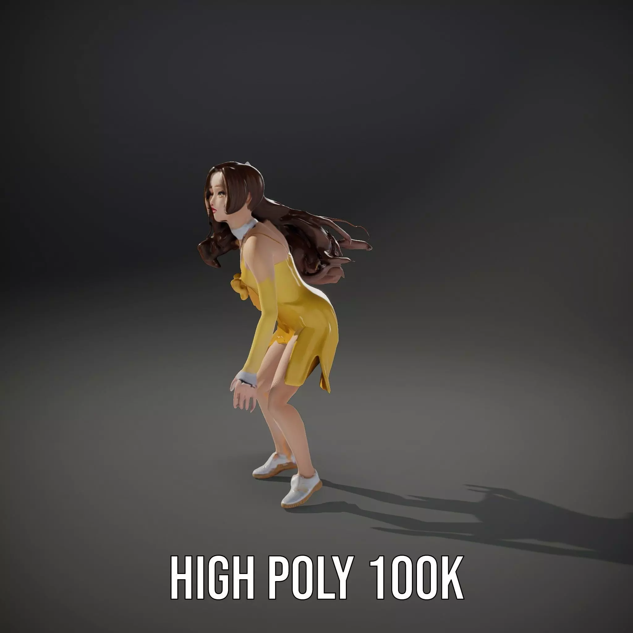 Stylized Female Character in Yellow Dress Model Pack Low-poly 3D model_31