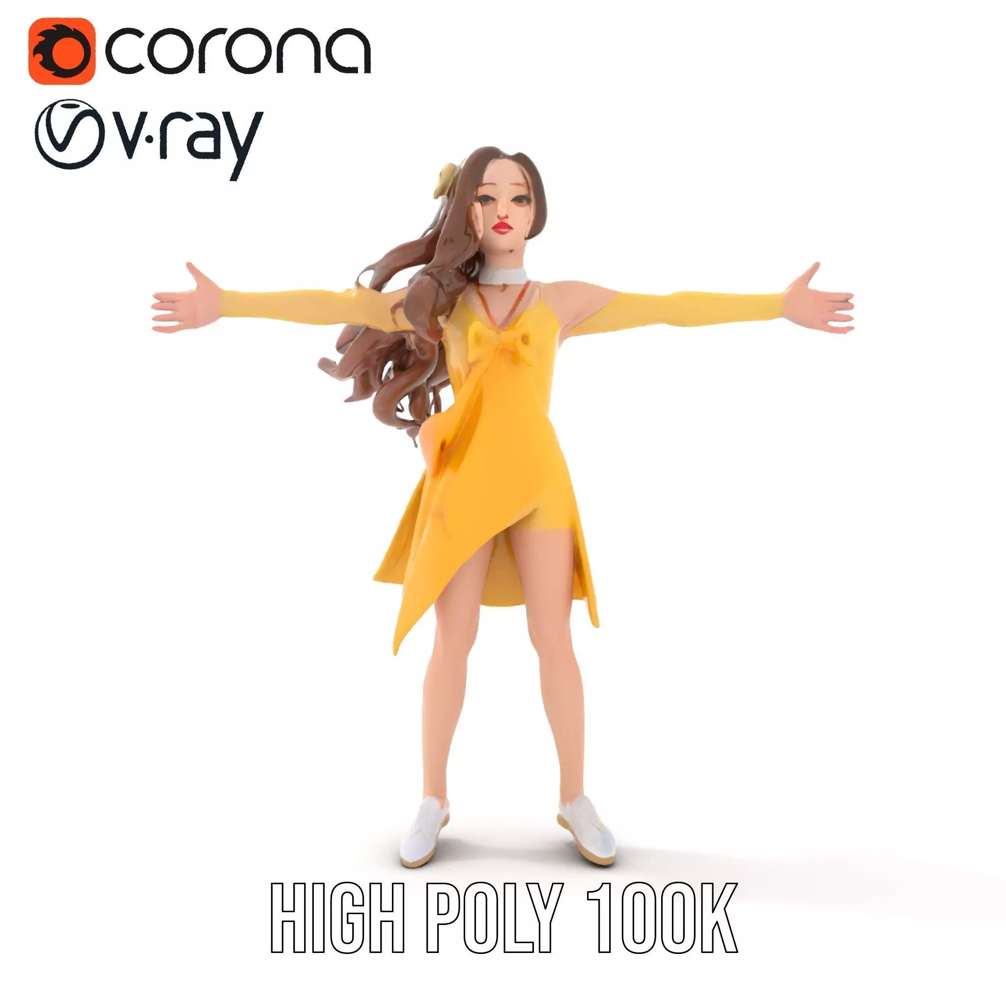 Stylized Female Character in Yellow Dress Model Pack Low-poly 3D model_23