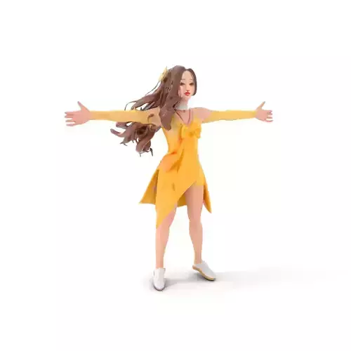 Stylized Female Character in Yellow Dress Model Pack