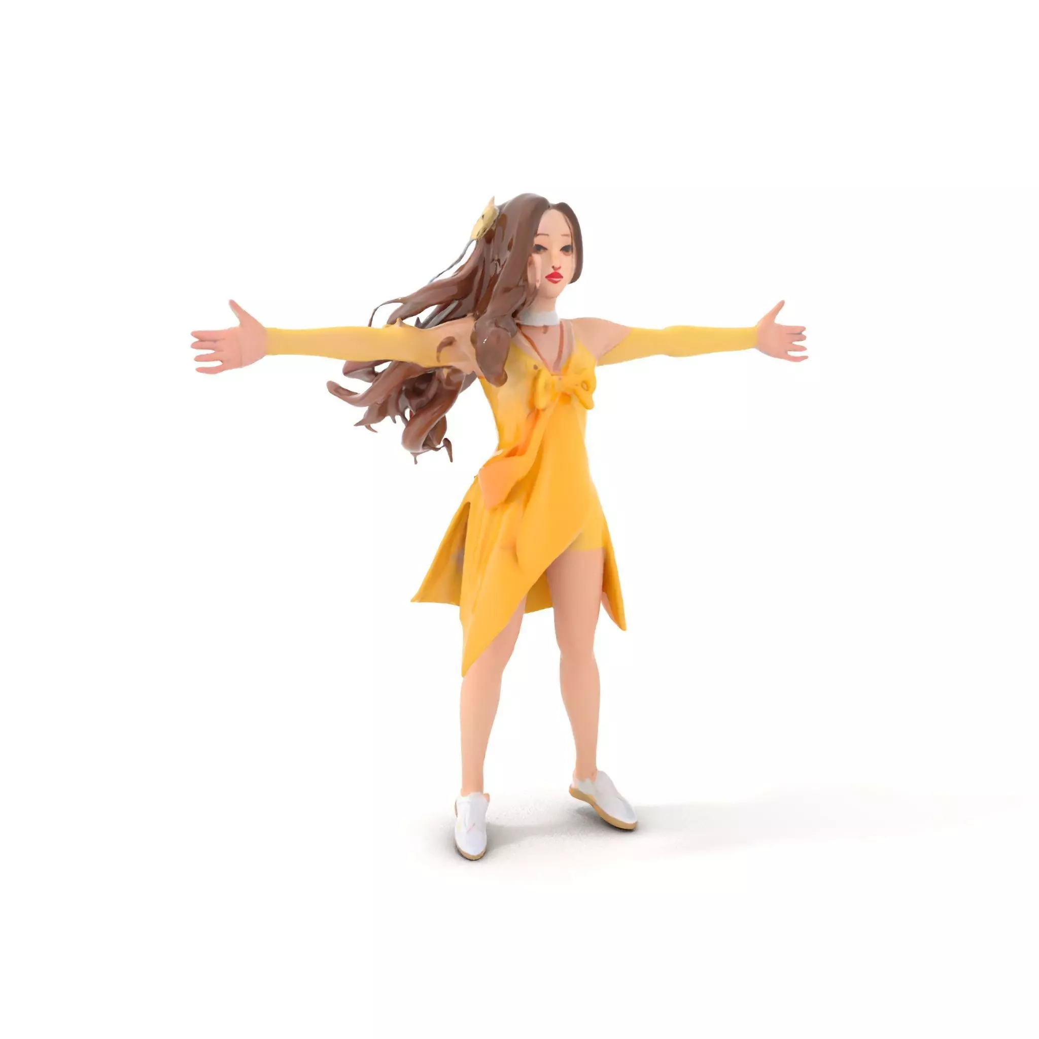 Stylized Female Character in Yellow Dress Model Pack Low-poly 3D model_0