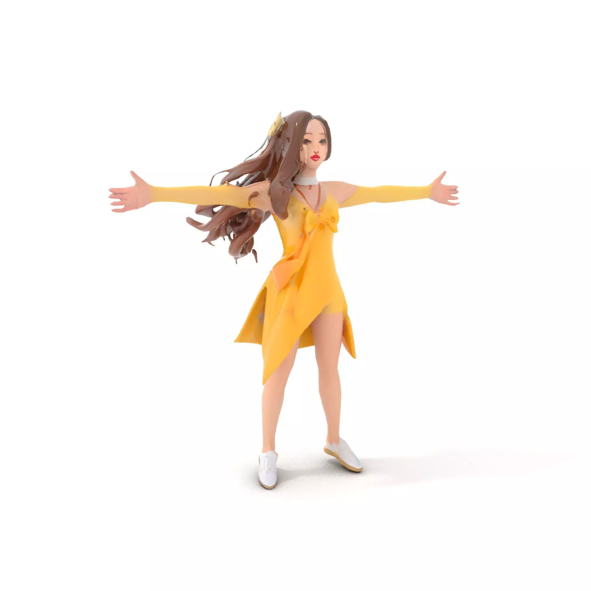 Stylized Female Character in Yellow Dress Model Pack Low-poly 3D model_13