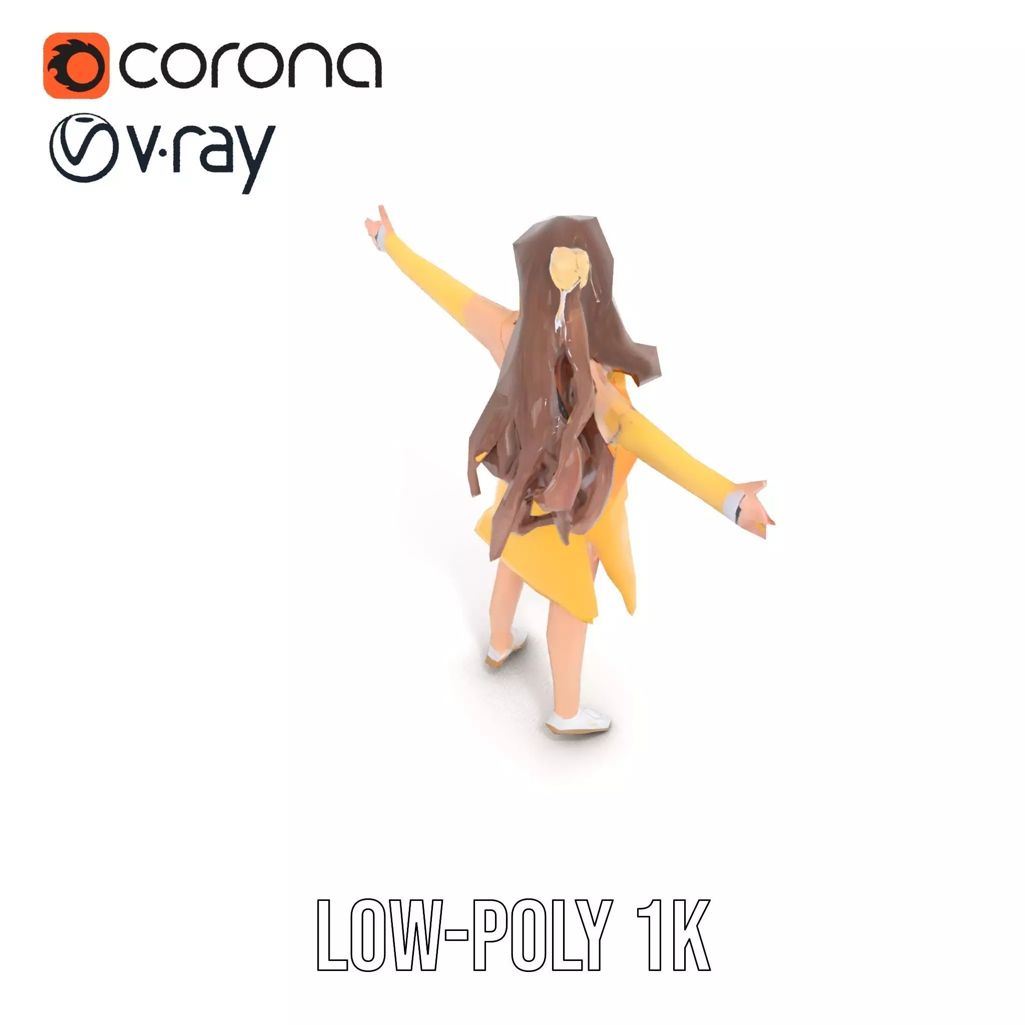 Stylized Female Character in Yellow Dress Model Pack Low-poly 3D model_8