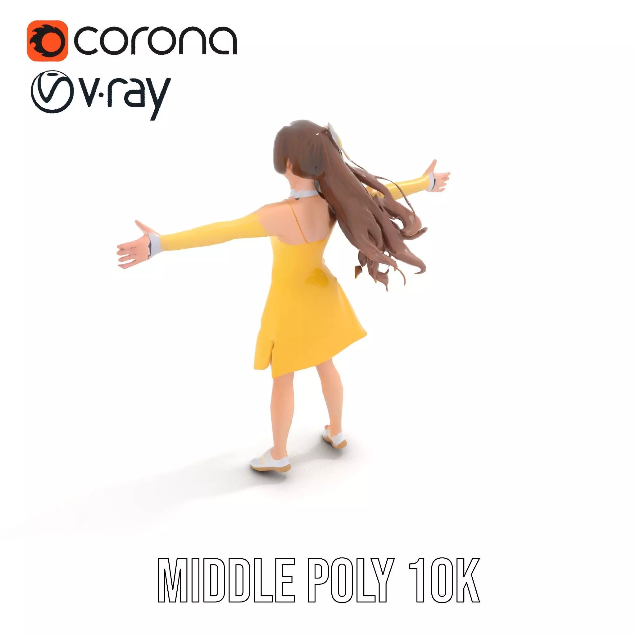 Stylized Female Character in Yellow Dress Model Pack Low-poly 3D model_6