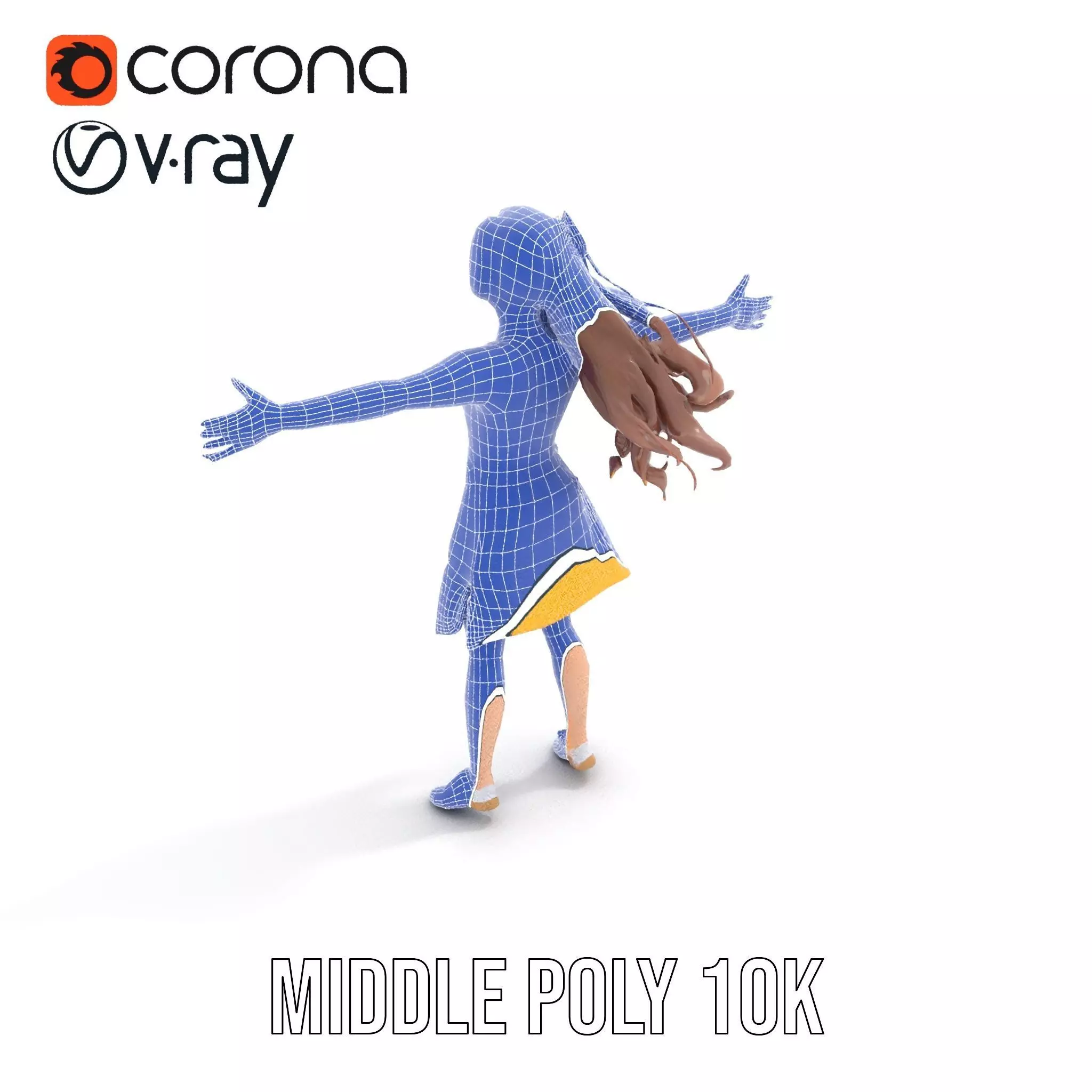 Stylized Female Character in Yellow Dress Model Pack Low-poly 3D model_5