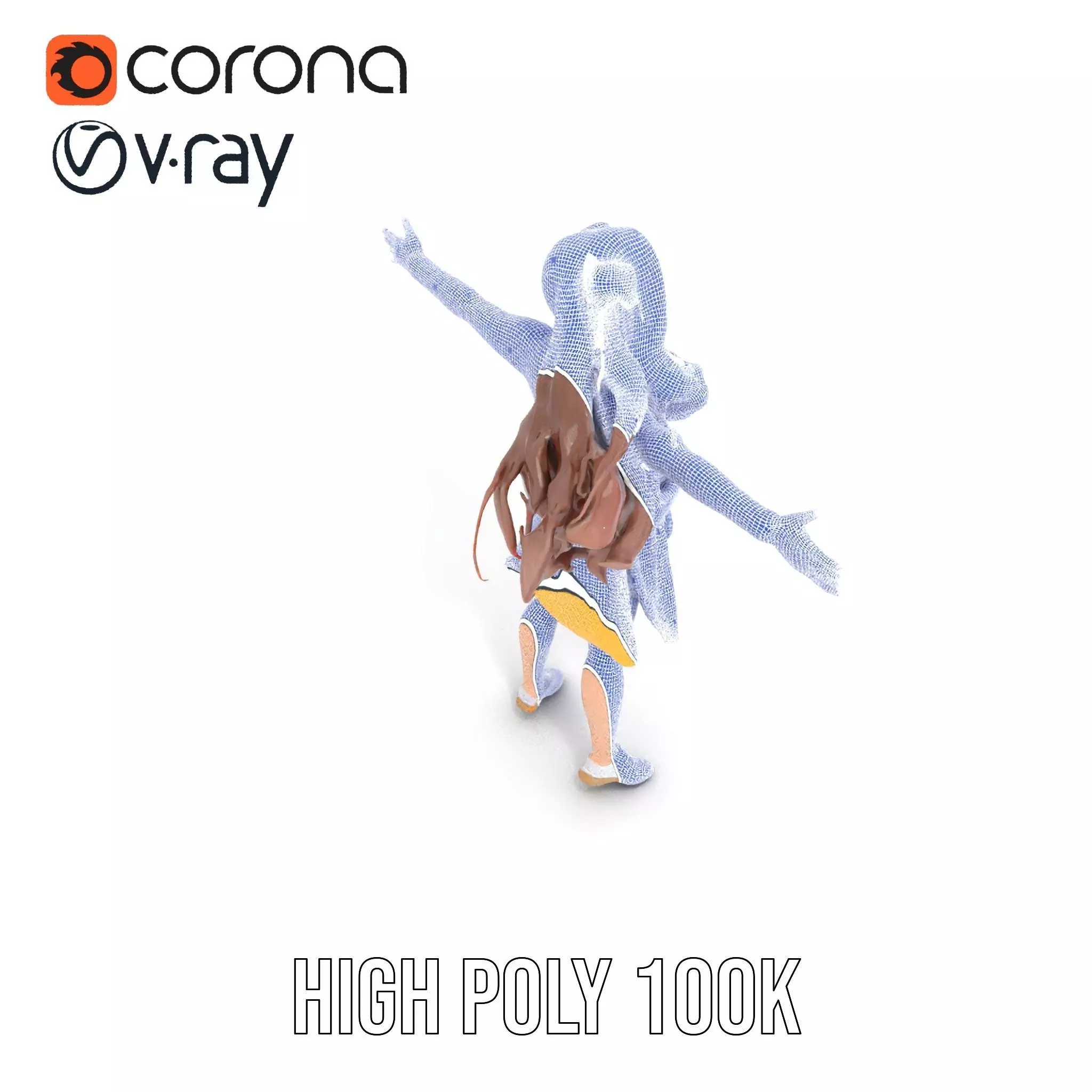 Stylized Female Character in Yellow Dress Model Pack Low-poly 3D model_28