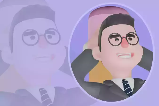 Stylized 3D Male Teacher - Cartoon Character Relaxing on Pencil