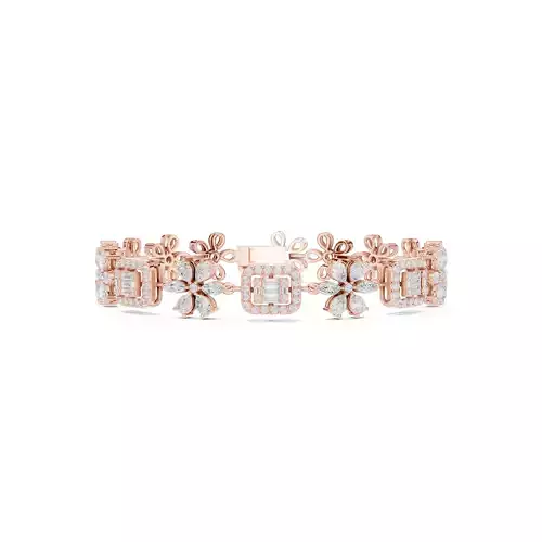 Floral Design Round Marquise Oval Baguette Diamond Bracelet  3D print model