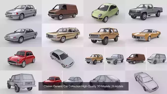 Classic Generic Car Collection High-Quality 3D Models