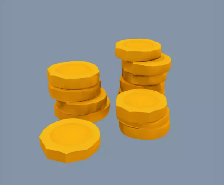 Stacks of golden octagonal coins 3D model_0