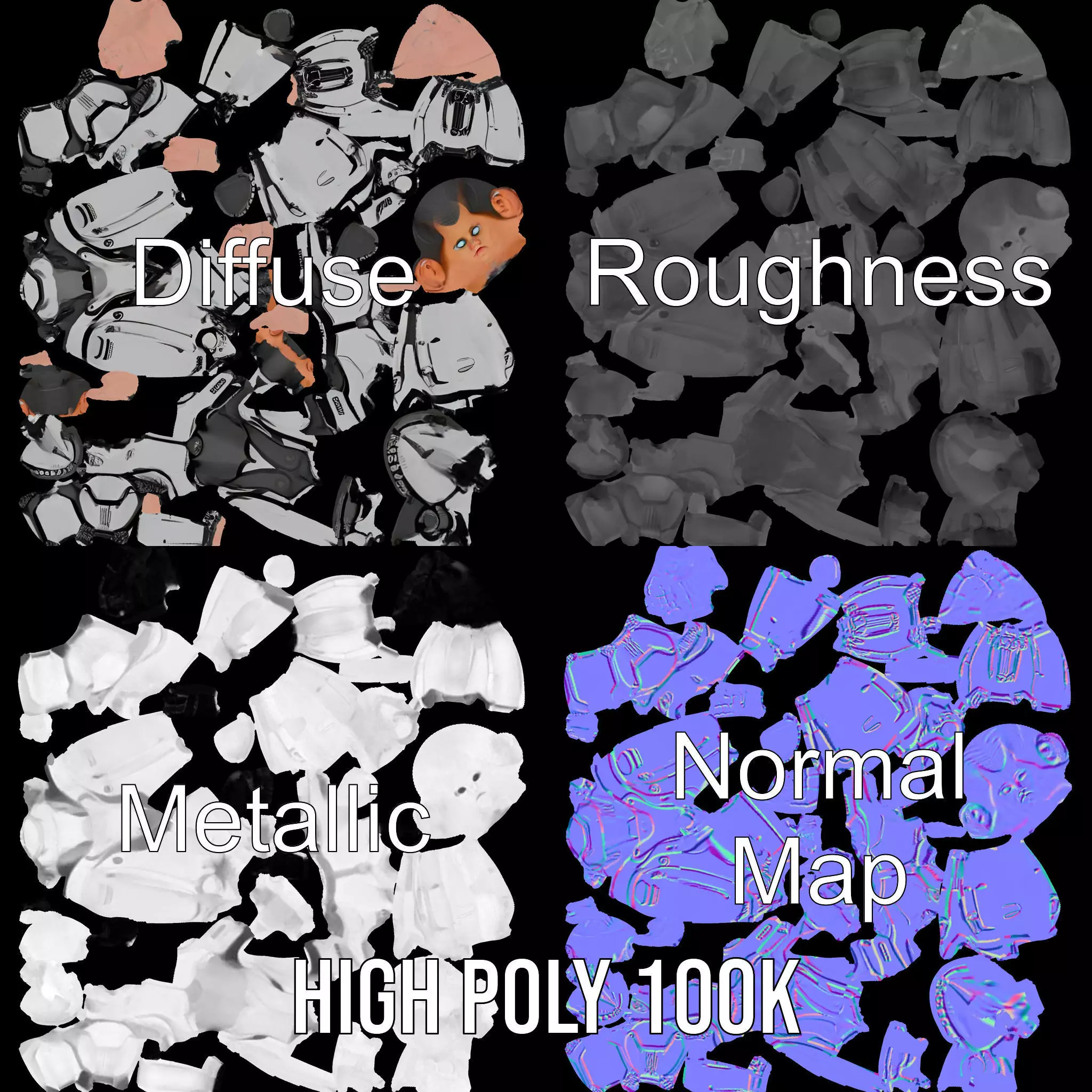 Futuristic Humanoid Robot Model Pack Low-poly 3D model_3