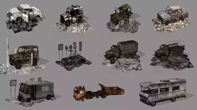 Burnt Destroyed Exclusive Collection Game Ready 3D Model 