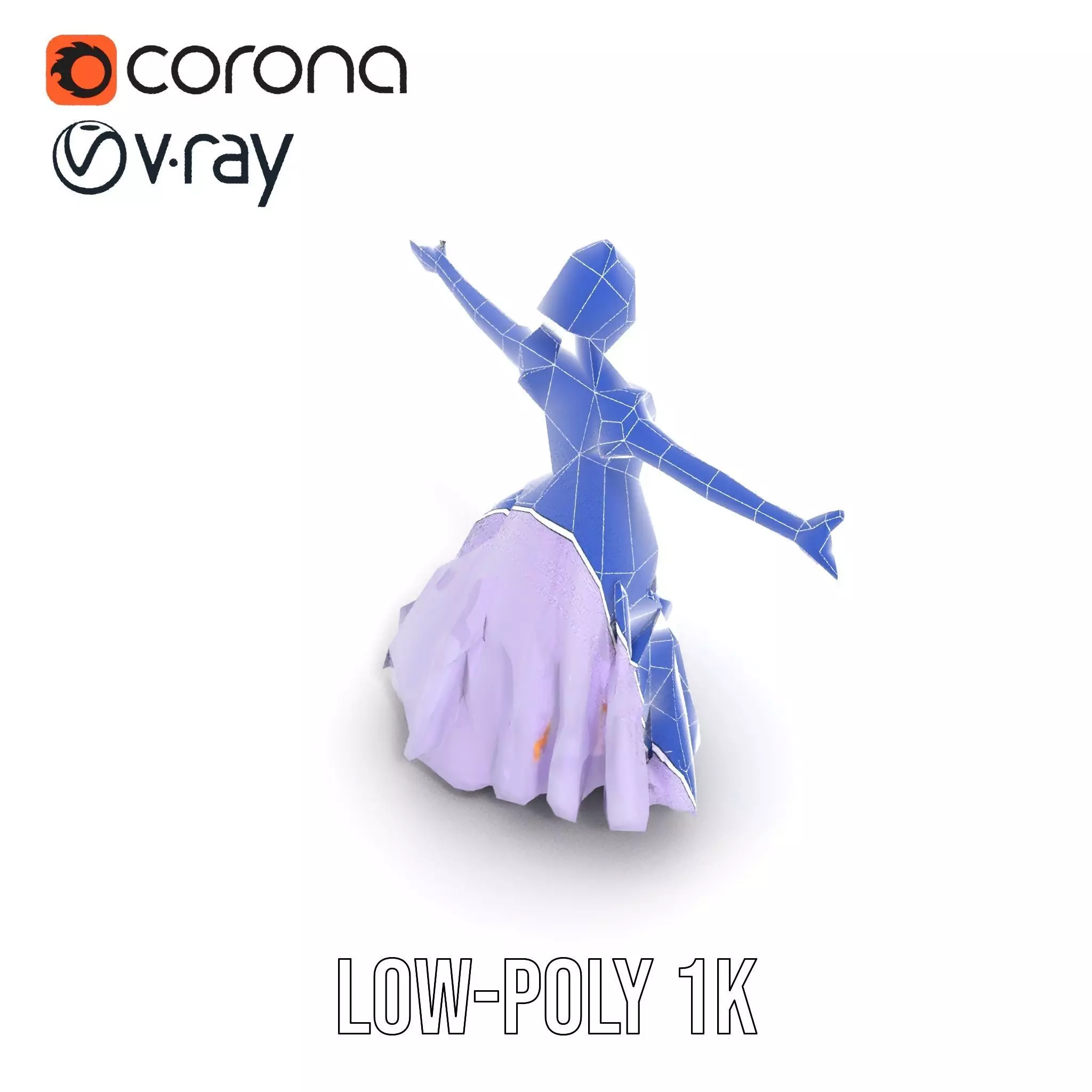 Princess Character Model Pack with Detailed Lavender Gown Low-poly 3D model_18