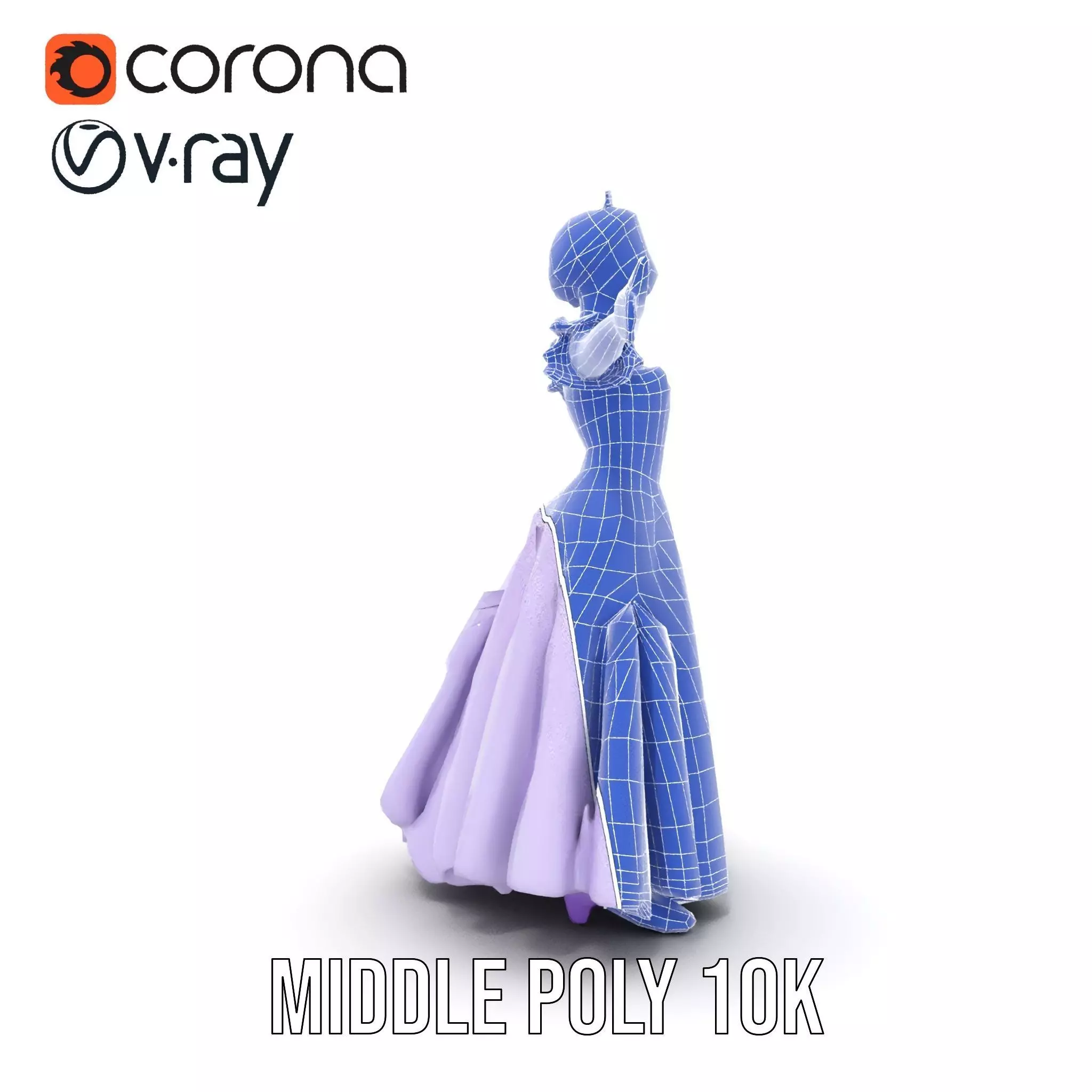 Princess Character Model Pack with Detailed Lavender Gown Low-poly 3D model_29