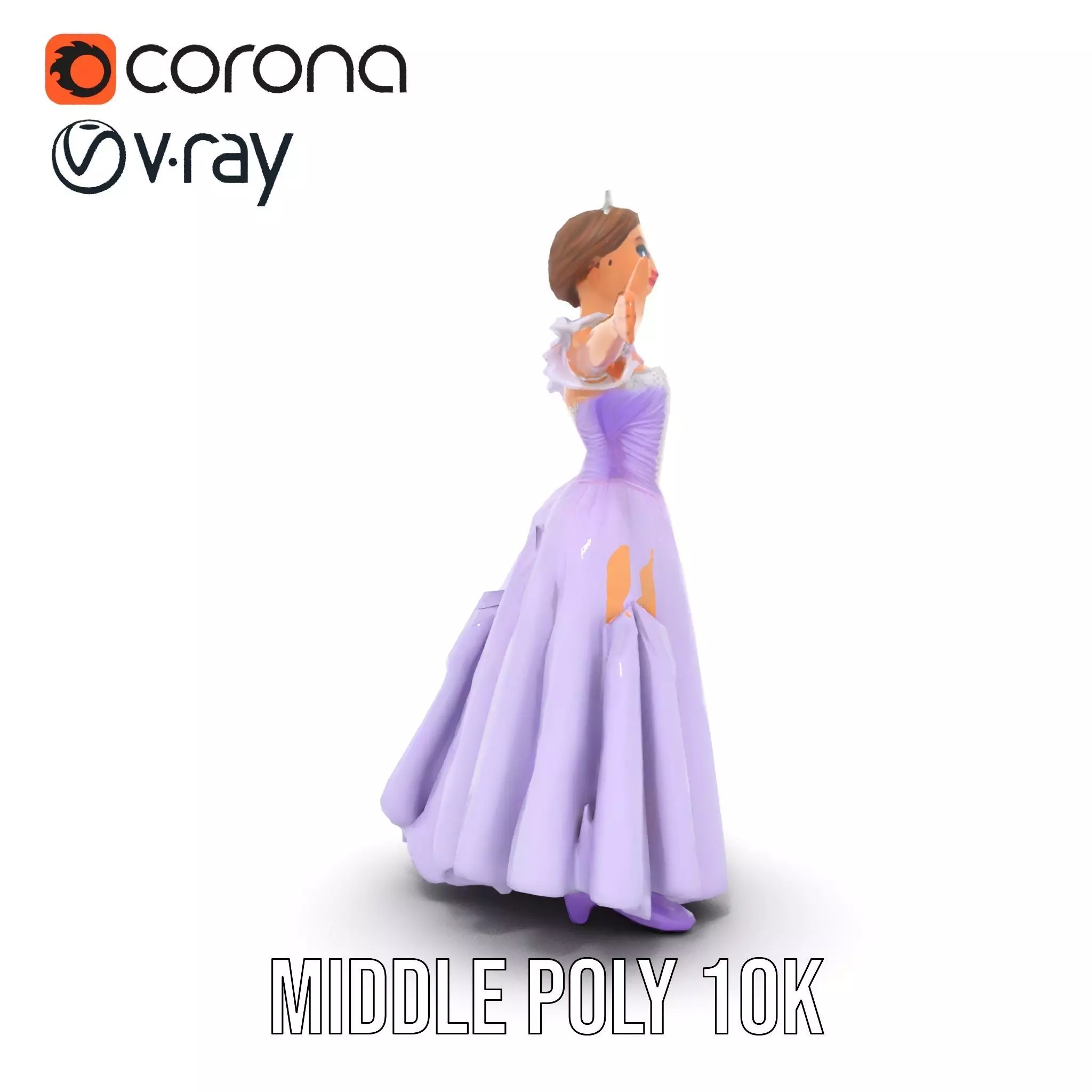 Princess Character Model Pack with Detailed Lavender Gown Low-poly 3D model_20