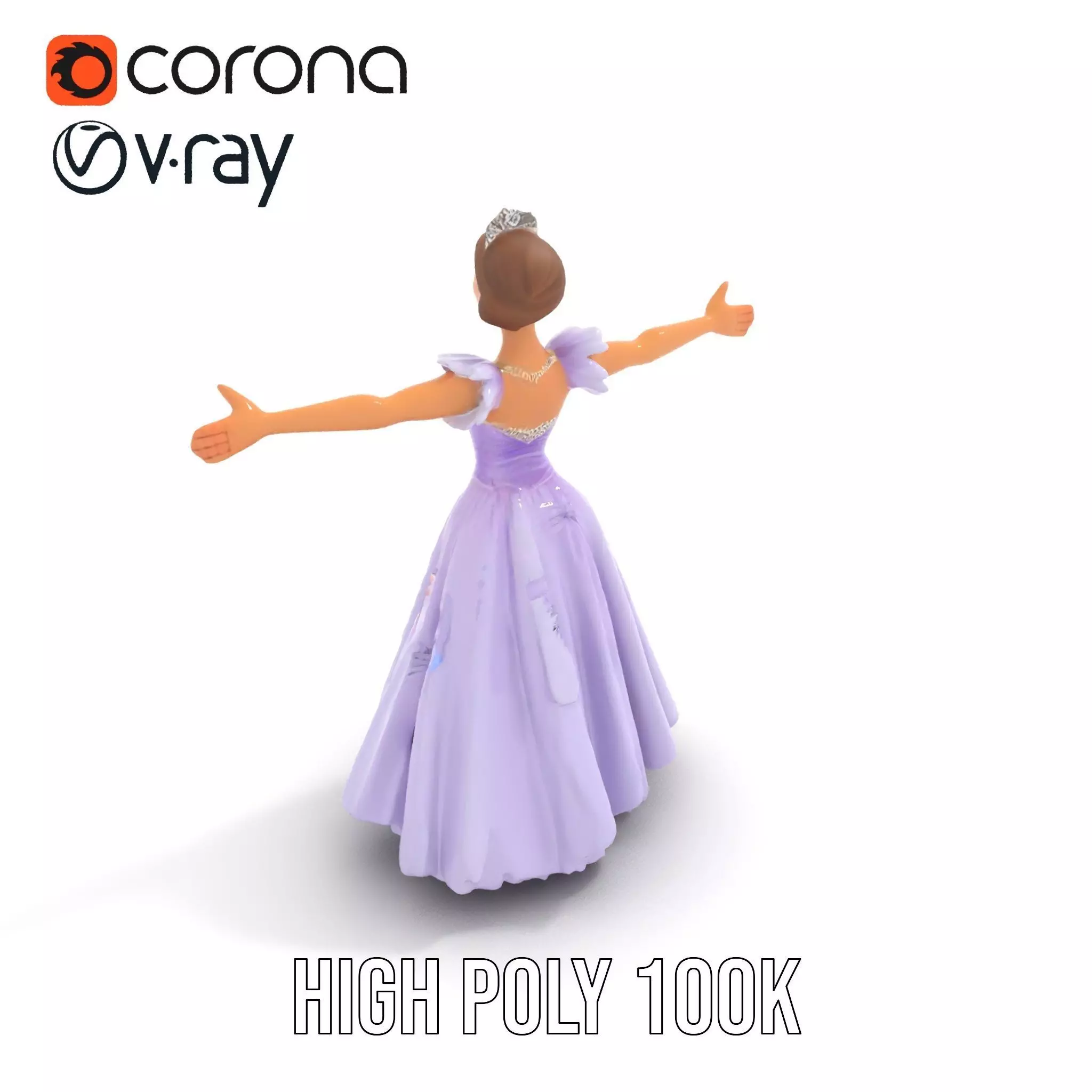 Princess Character Model Pack with Detailed Lavender Gown Low-poly 3D model_14