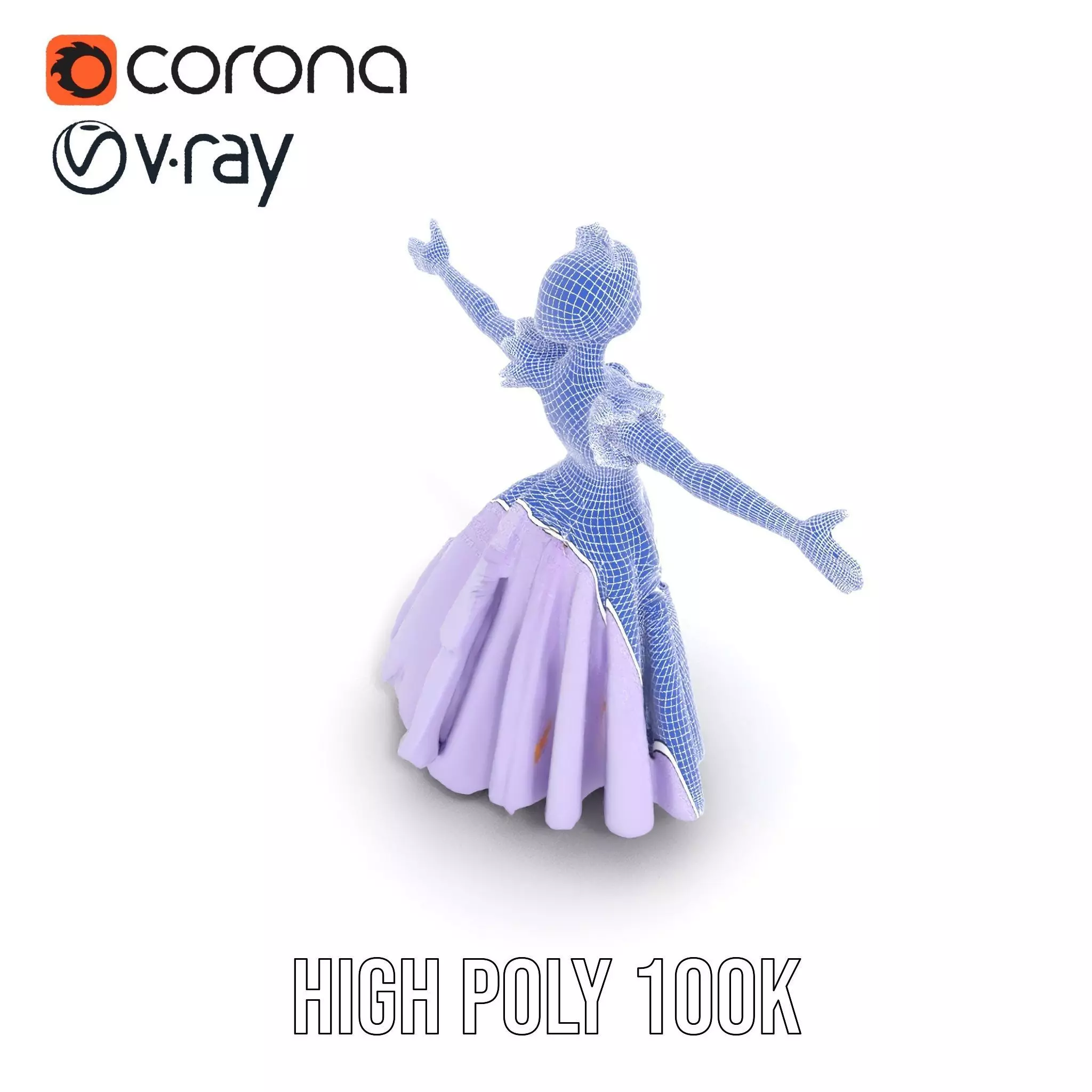 Princess Character Model Pack with Detailed Lavender Gown Low-poly 3D model_32