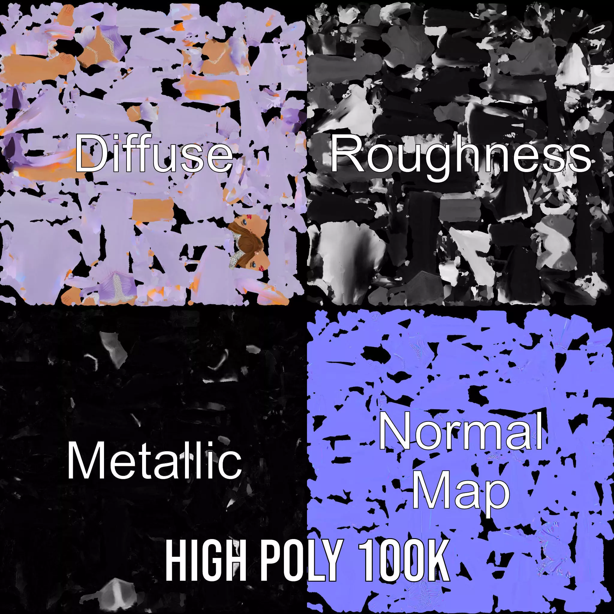 Princess Character Model Pack with Detailed Lavender Gown Low-poly 3D model_3