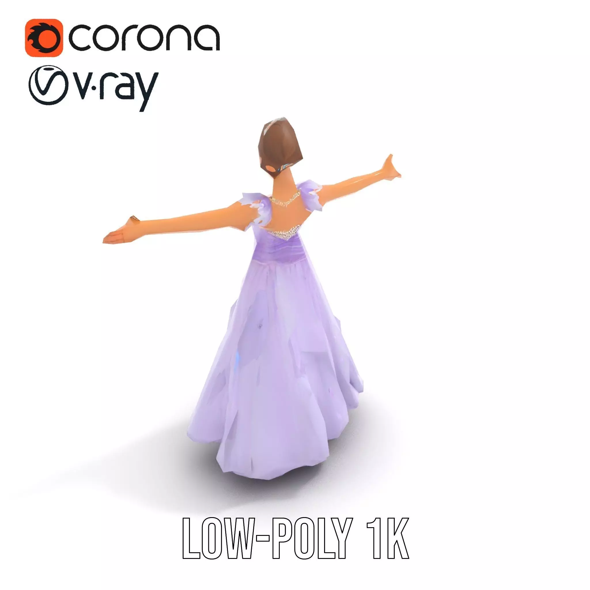 Princess Character Model Pack with Detailed Lavender Gown Low-poly 3D model_7