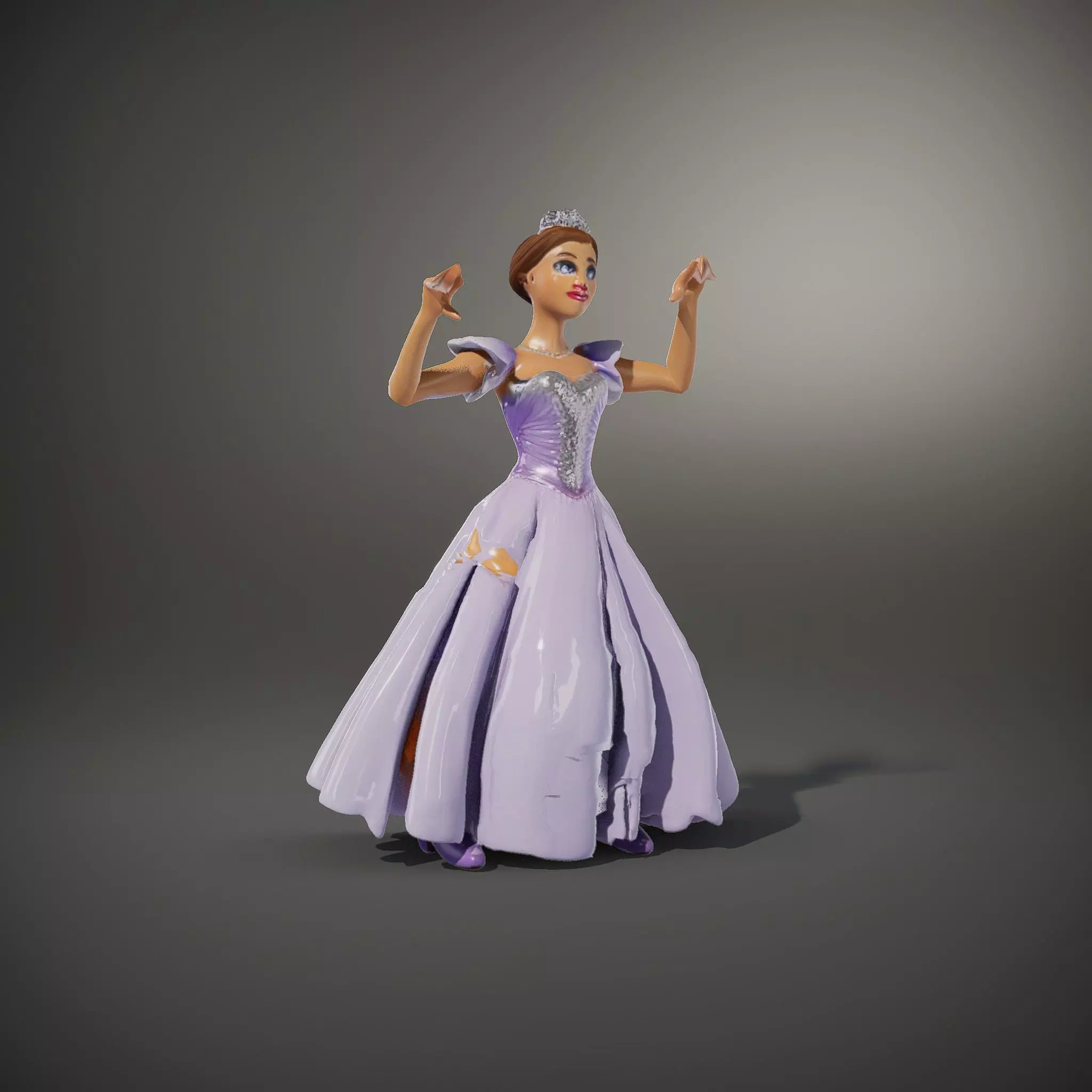 Princess Character Model Pack with Detailed Lavender Gown Low-poly 3D model_33