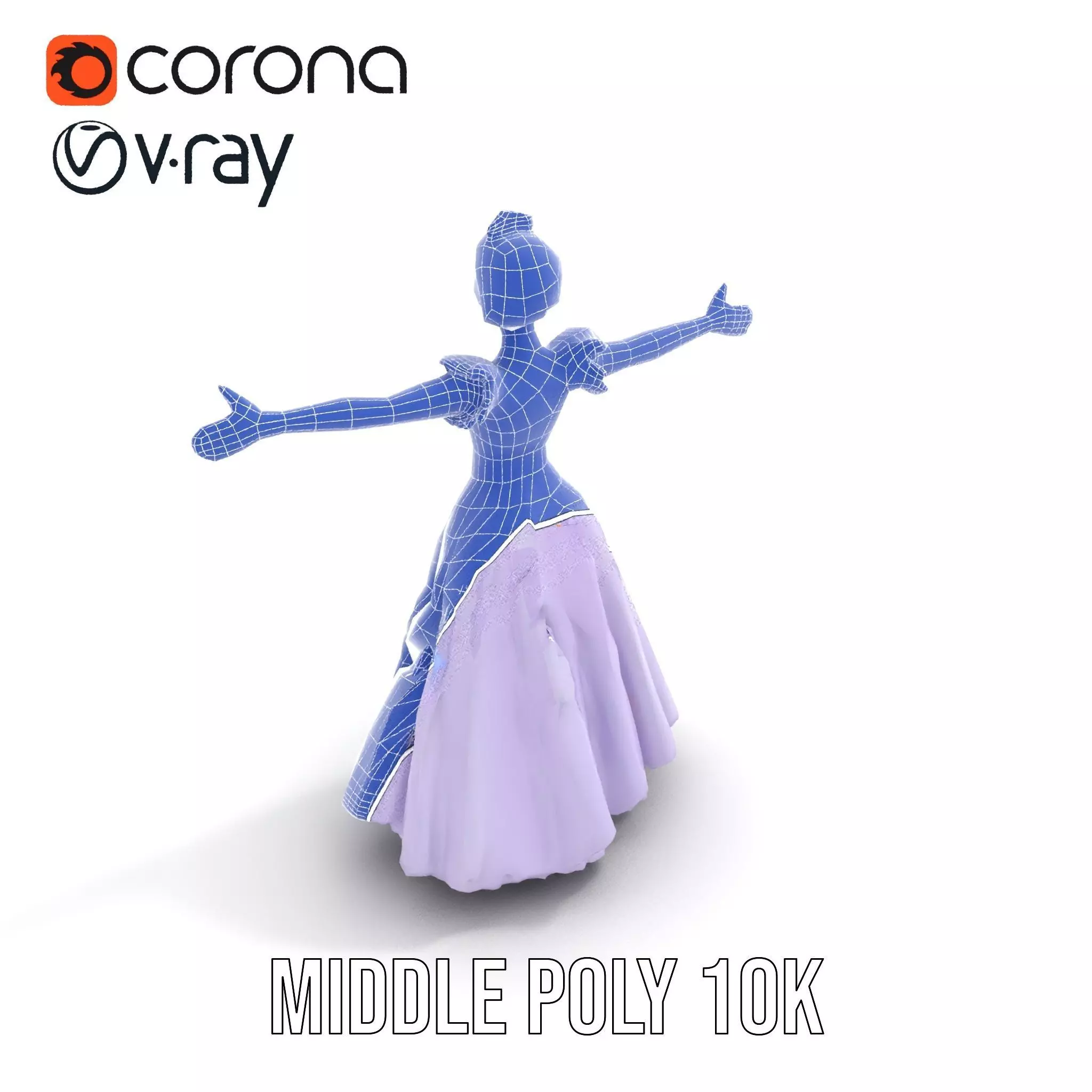 Princess Character Model Pack with Detailed Lavender Gown Low-poly 3D model_17