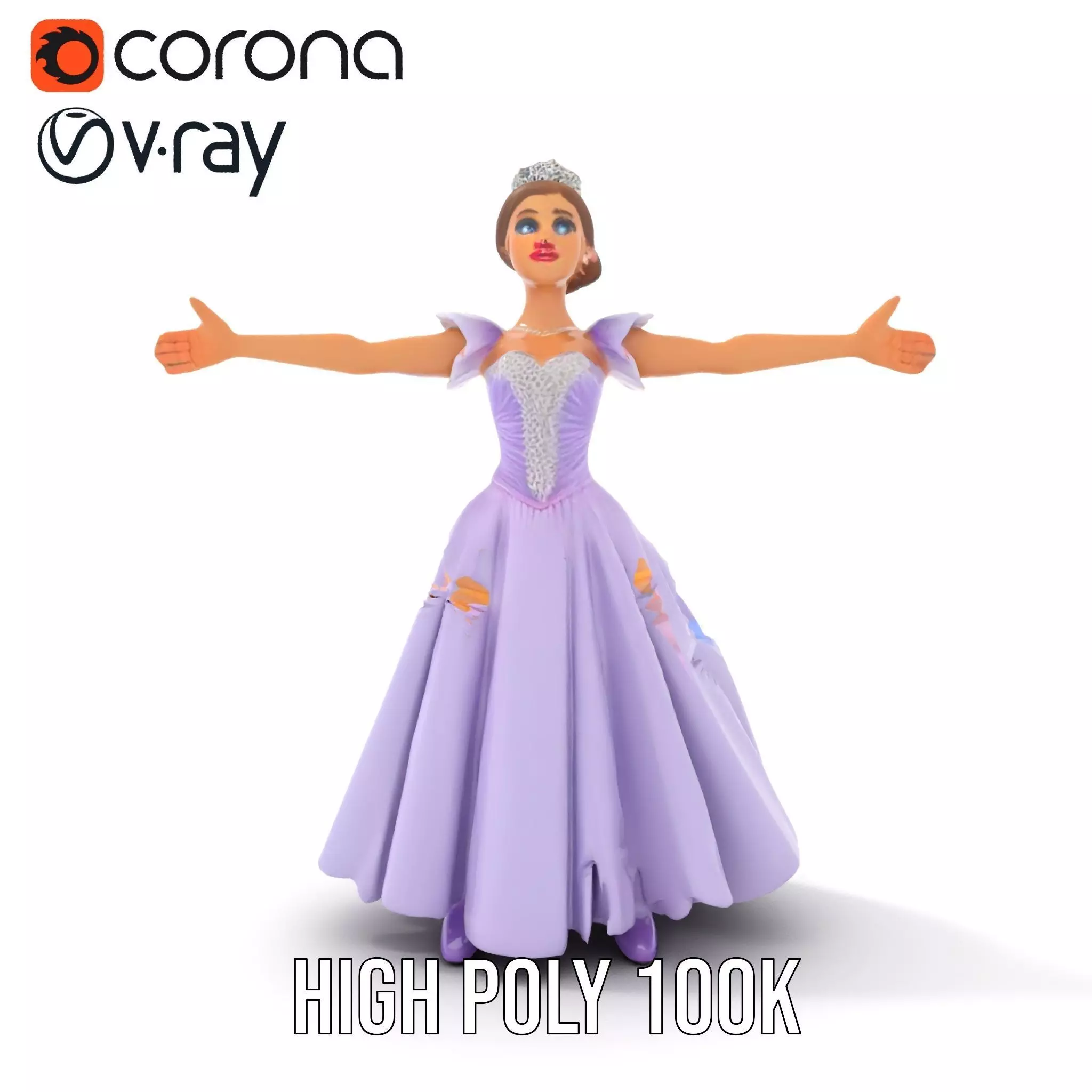 Princess Character Model Pack with Detailed Lavender Gown Low-poly 3D model_19
