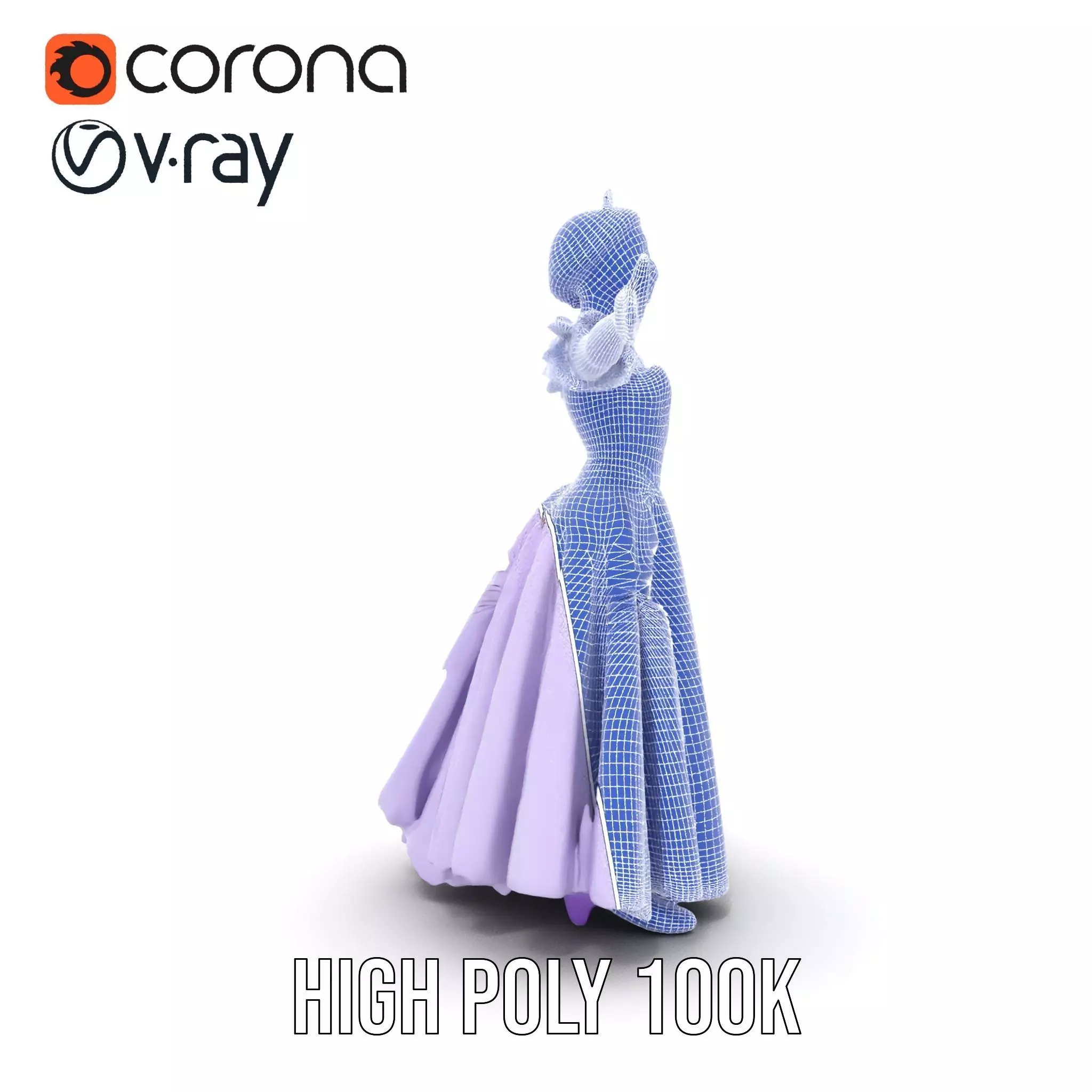 Princess Character Model Pack with Detailed Lavender Gown Low-poly 3D model_31
