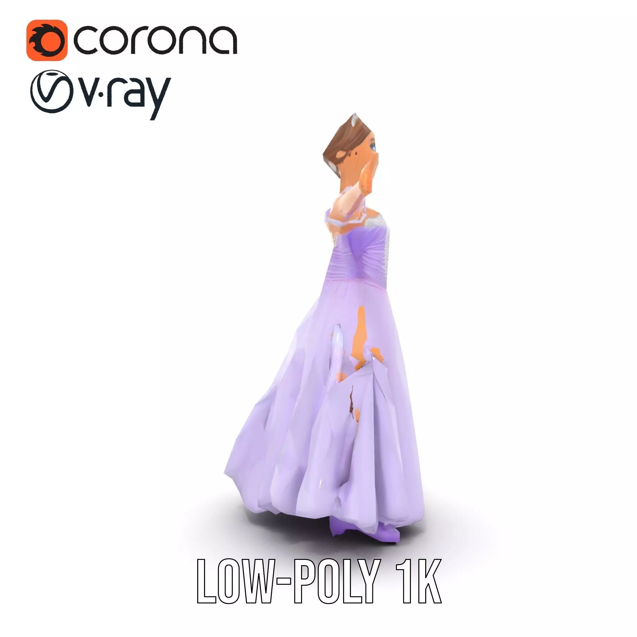 Princess Character Model Pack with Detailed Lavender Gown Low-poly 3D model_8