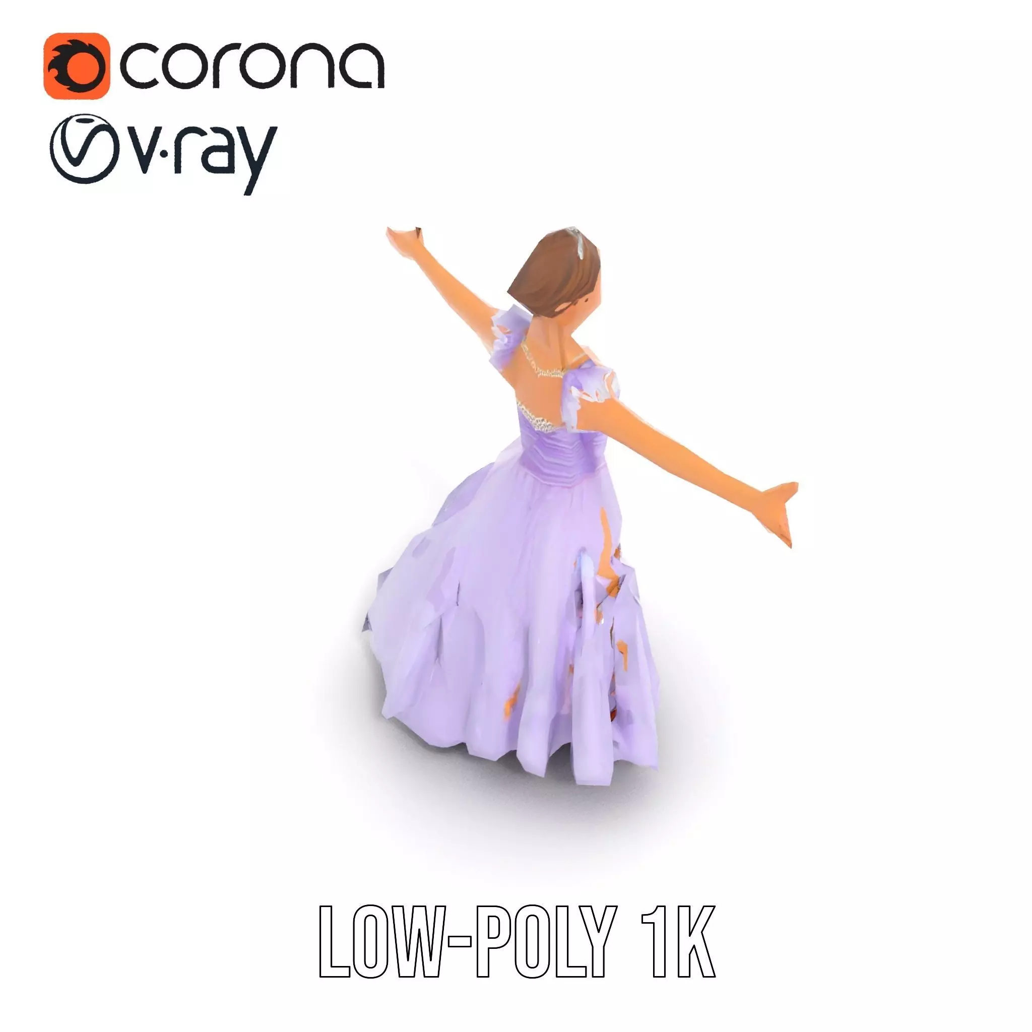 Princess Character Model Pack with Detailed Lavender Gown Low-poly 3D model_21
