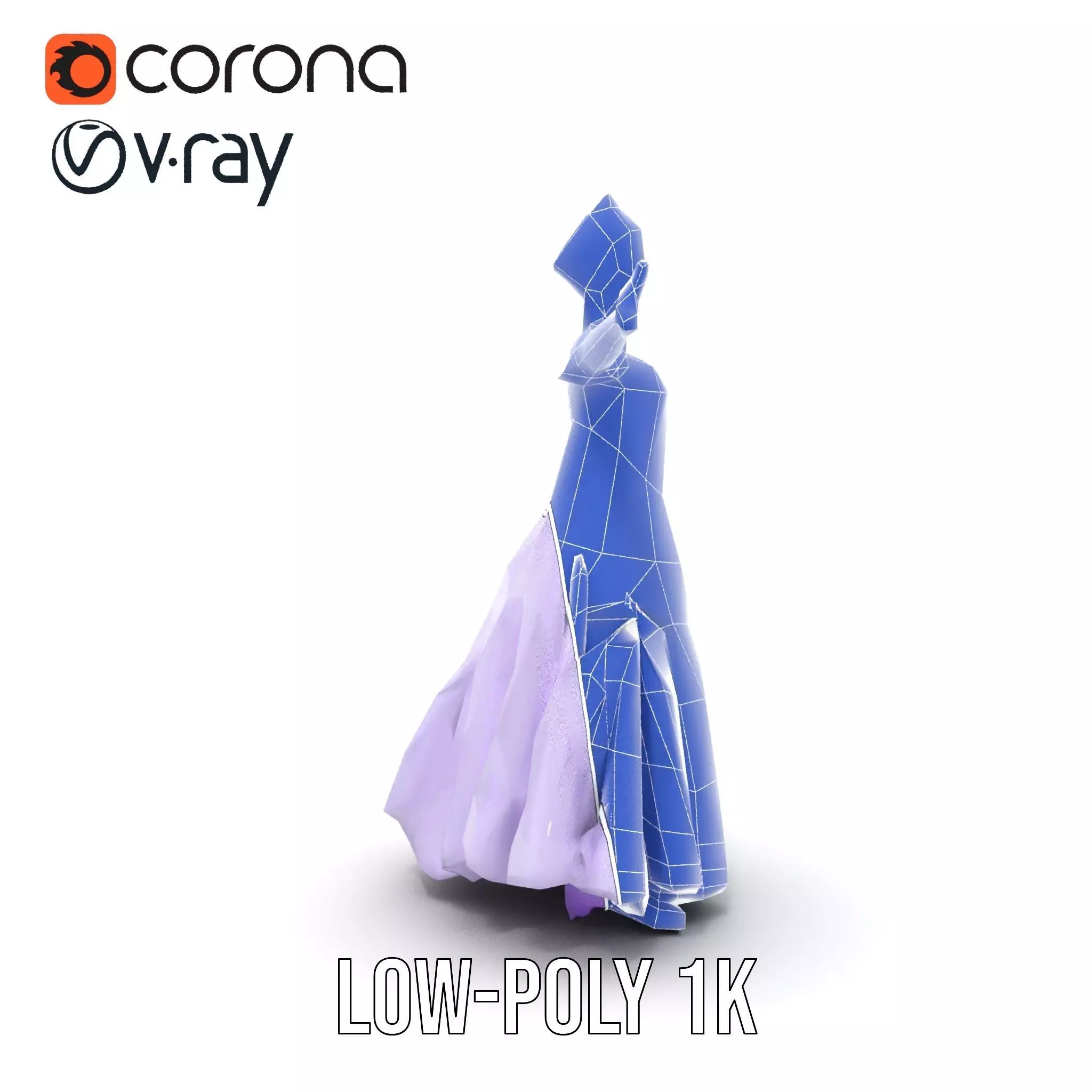 Princess Character Model Pack with Detailed Lavender Gown Low-poly 3D model_11
