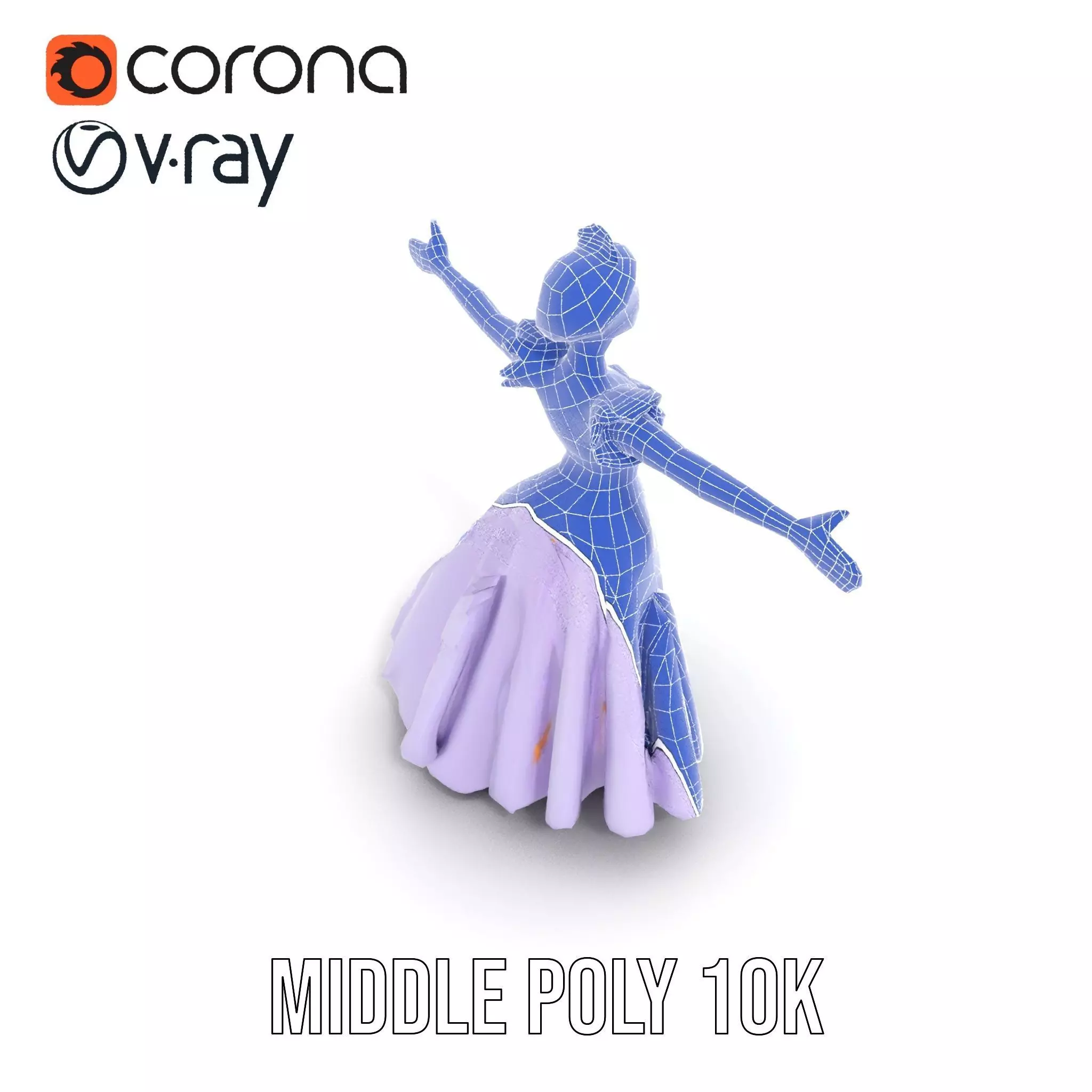 Princess Character Model Pack with Detailed Lavender Gown Low-poly 3D model_12