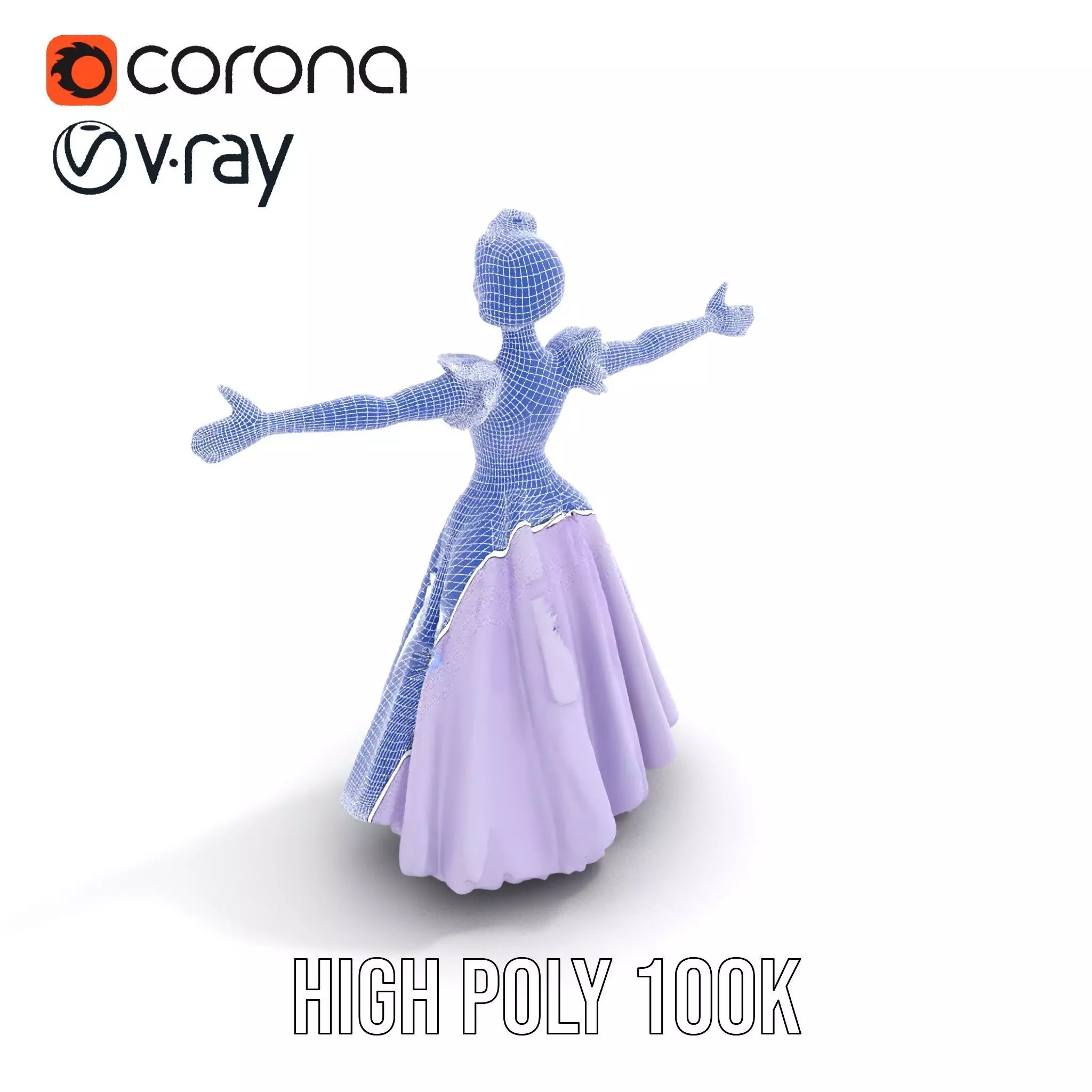 Princess Character Model Pack with Detailed Lavender Gown Low-poly 3D model_28