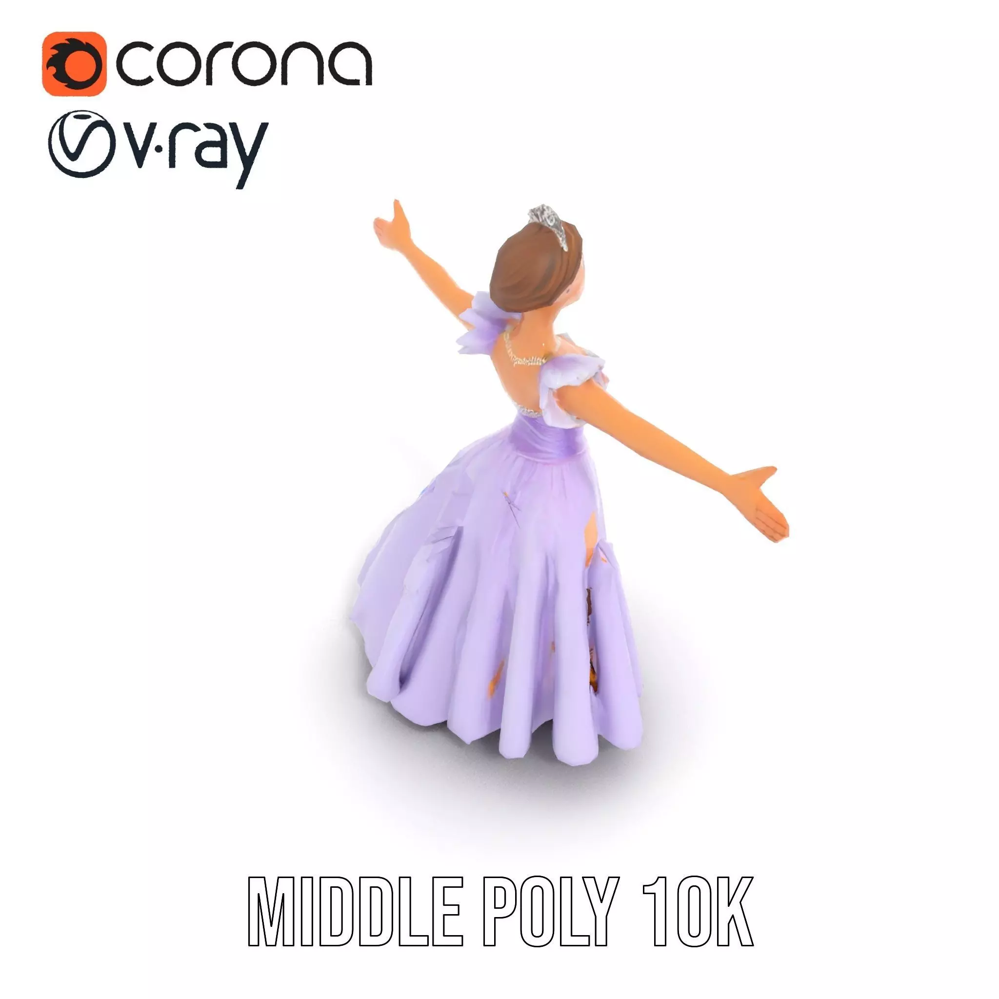 Princess Character Model Pack with Detailed Lavender Gown Low-poly 3D model_6